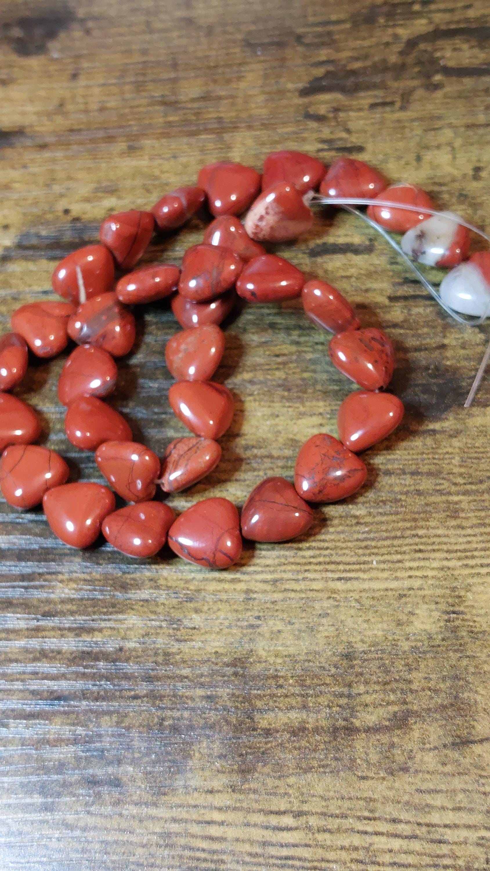 Natural Red Jasper Heart Beads 12mm