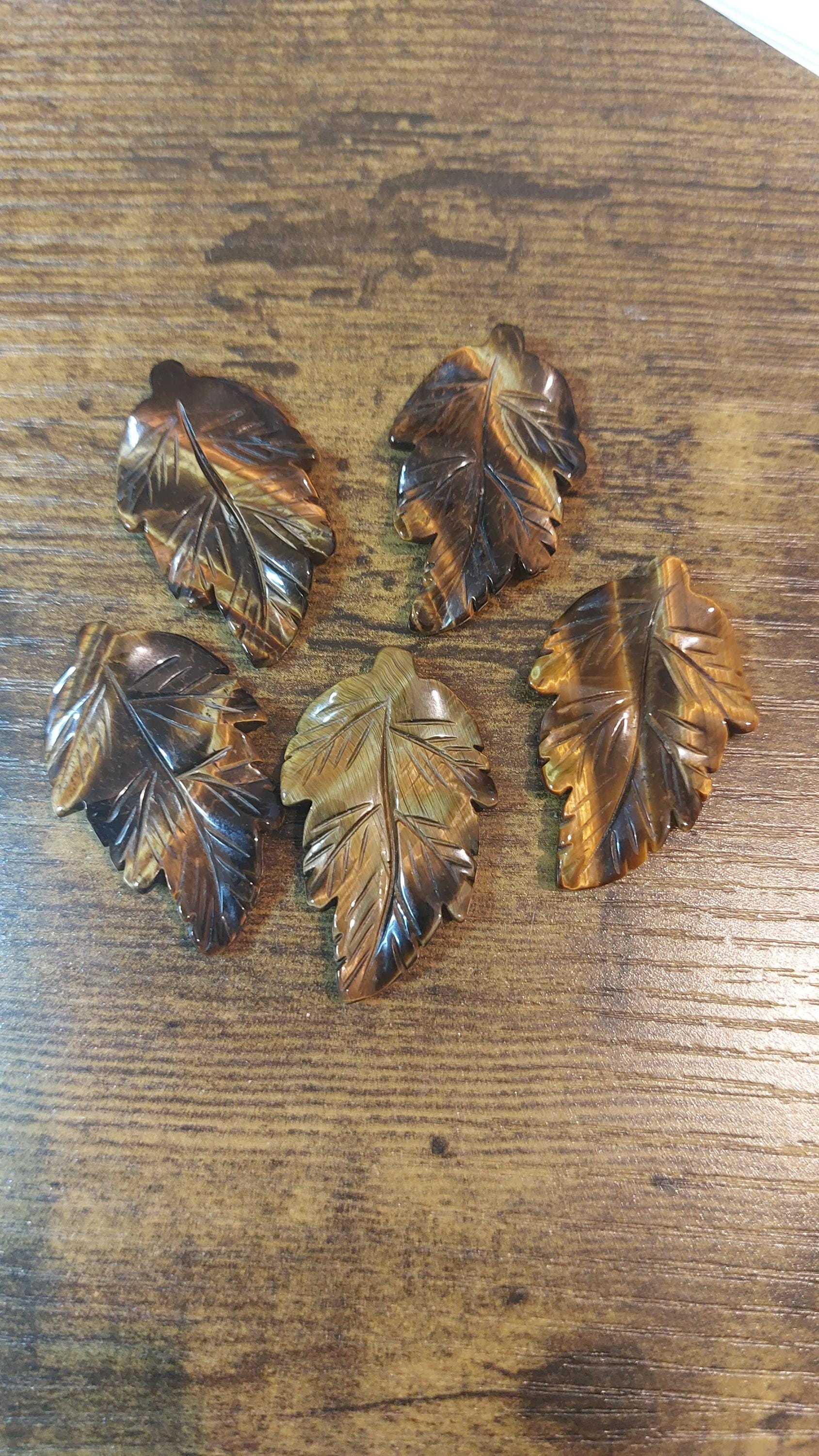 Natural Tiger Eye Leaf Pendant 40mm