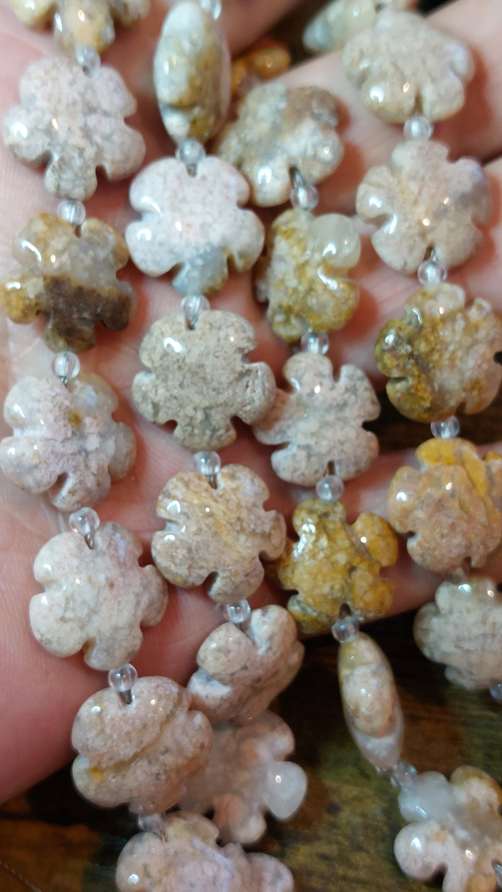 2 natural pink ocean jasper/ocean agate 5 petal flower
