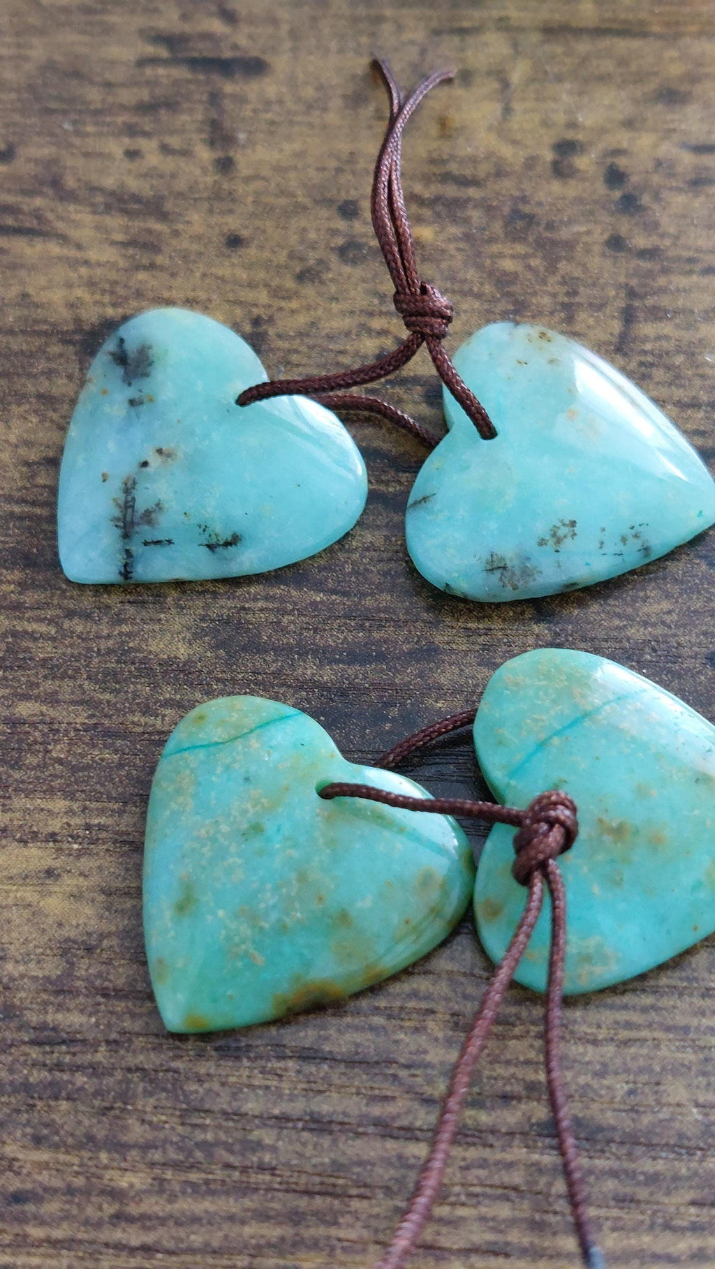 natural African Turquoise pendants hearts pair