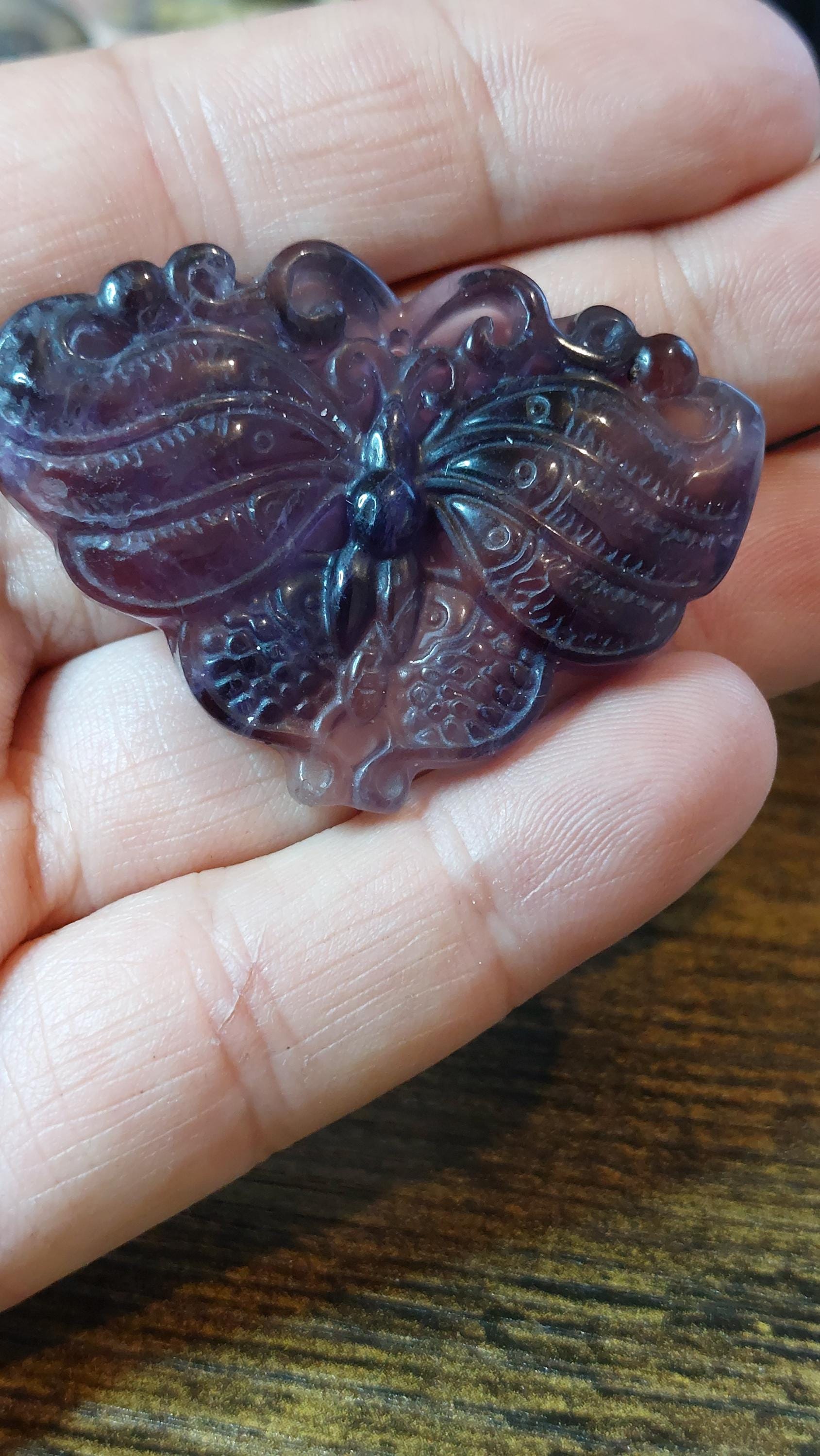 carved natural fluorite pendant butterfly
