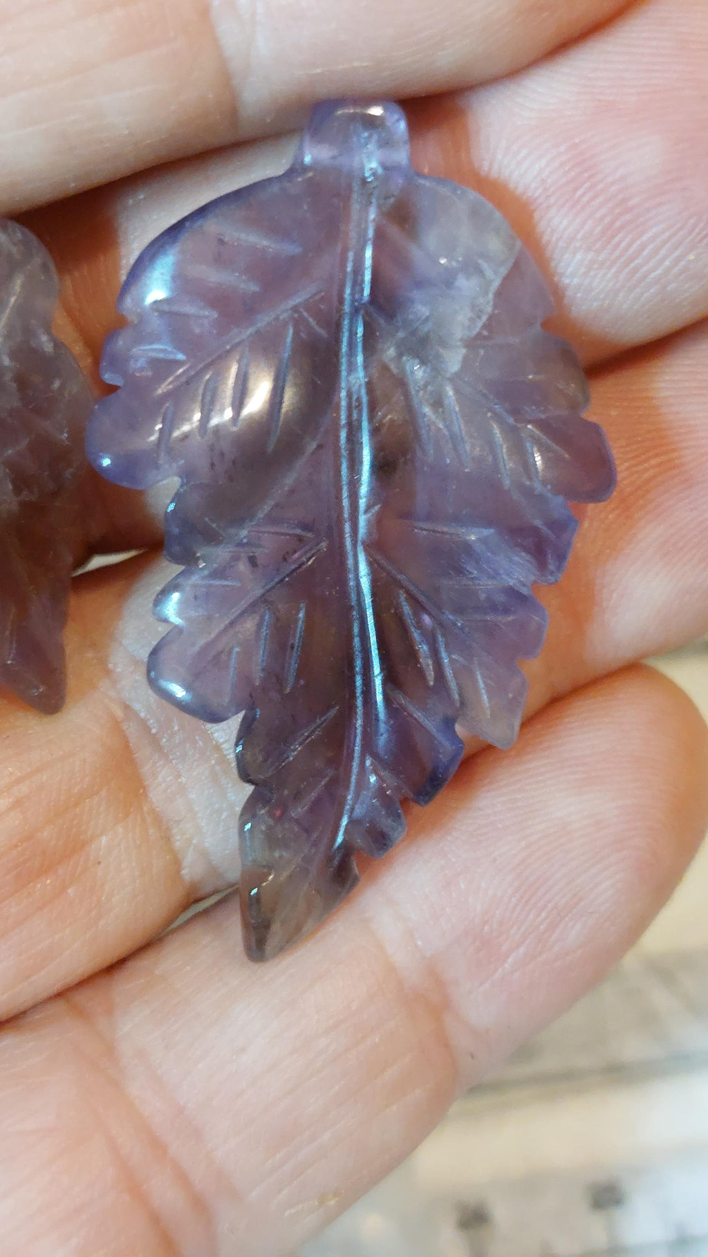 Natural Amethyst Carved Leaf Pendant 40mm