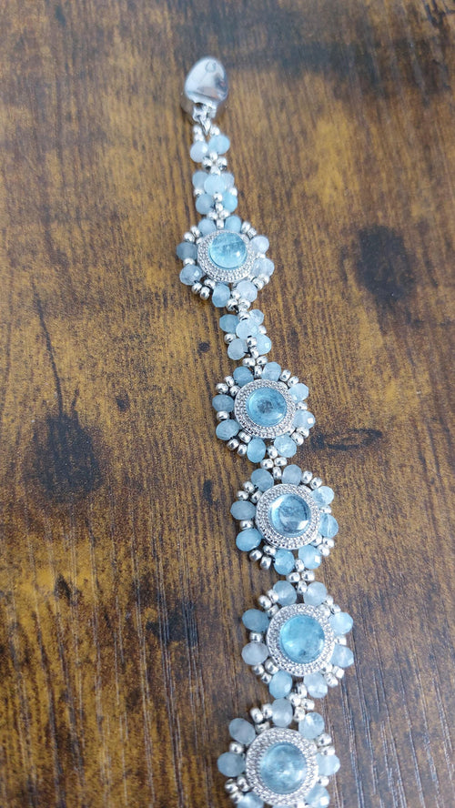 Aquamarine Beaded Bracelet: CZ & Miyuki Seed Bead Links