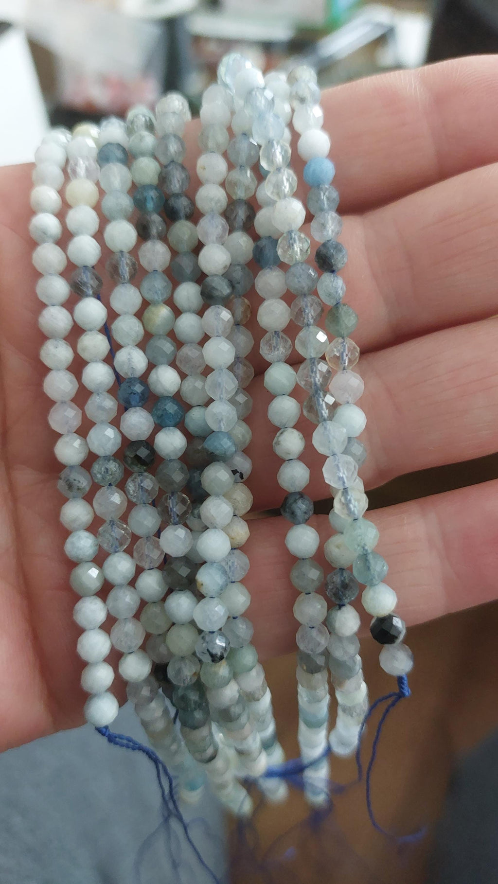 Natural Aquamarine & Quartz Mix Faceted Beads 4mm