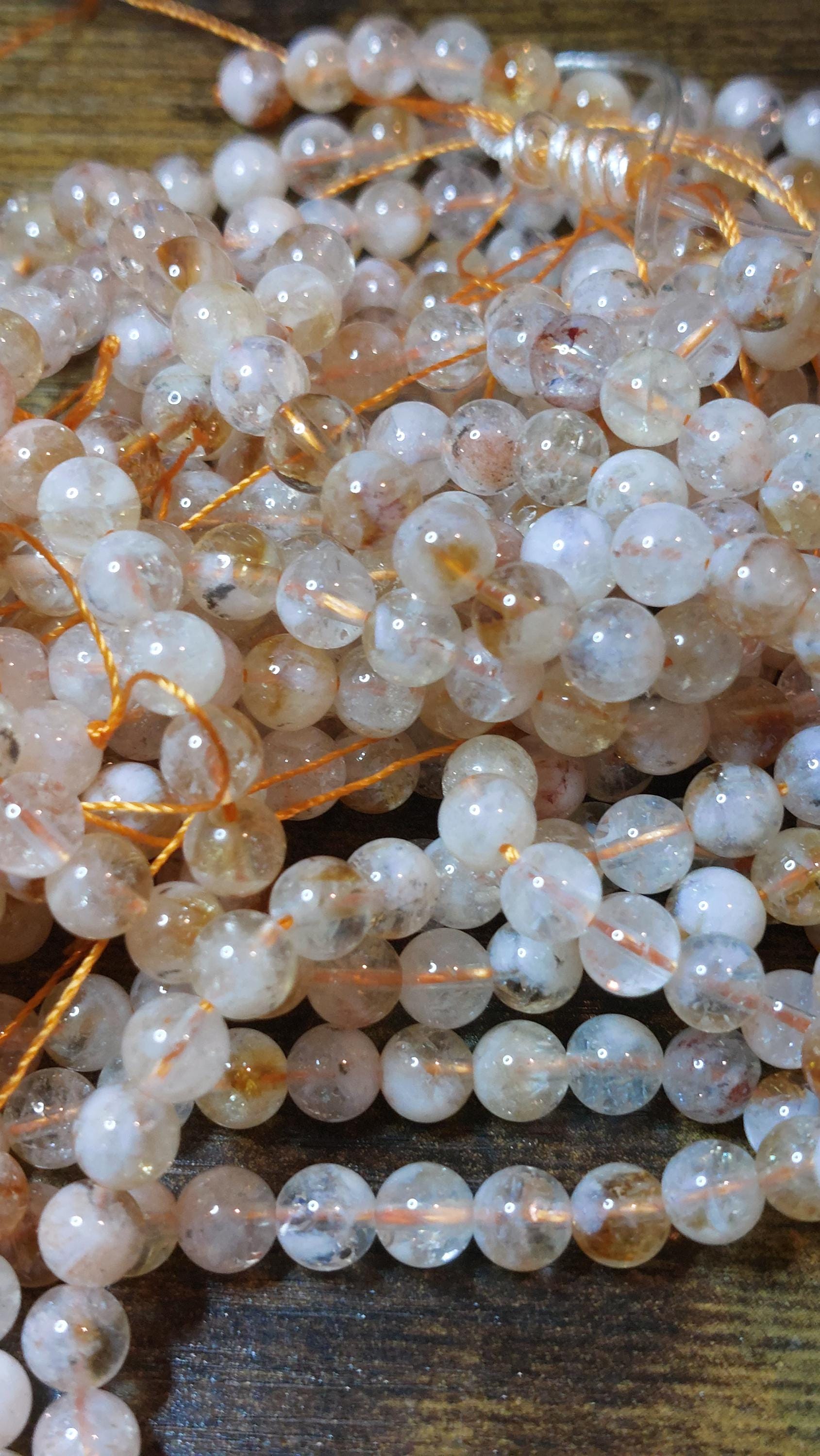 Natural Citrine on White Quartz Matrix Beads 6mm