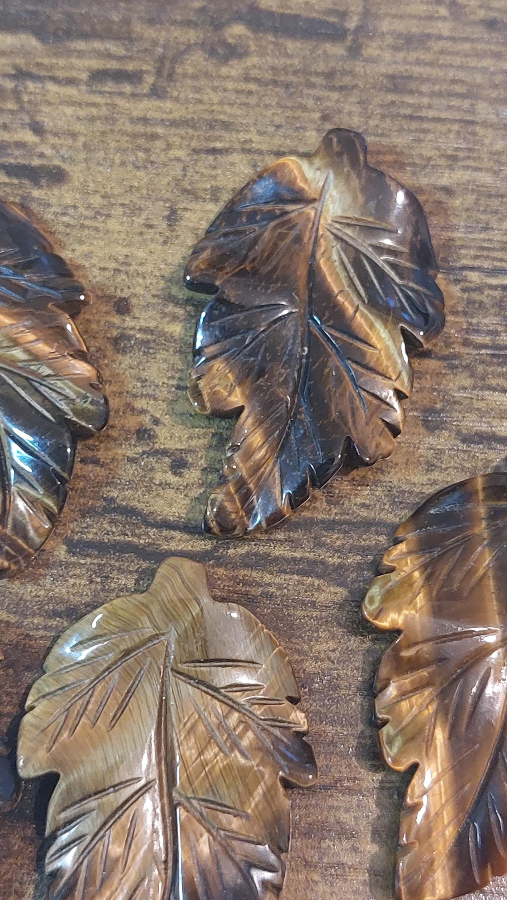 Natural Tiger Eye Leaf Pendant 40mm