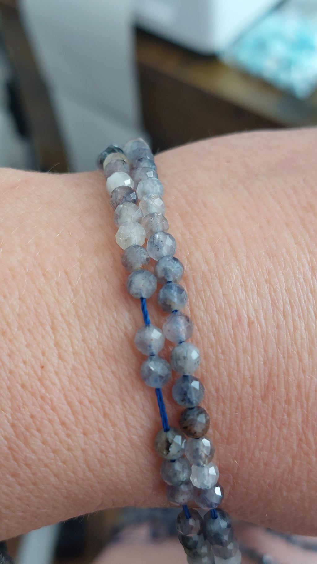 Natural Mixed Iolite & Rutilated Quartz Faceted Beads 4mm
