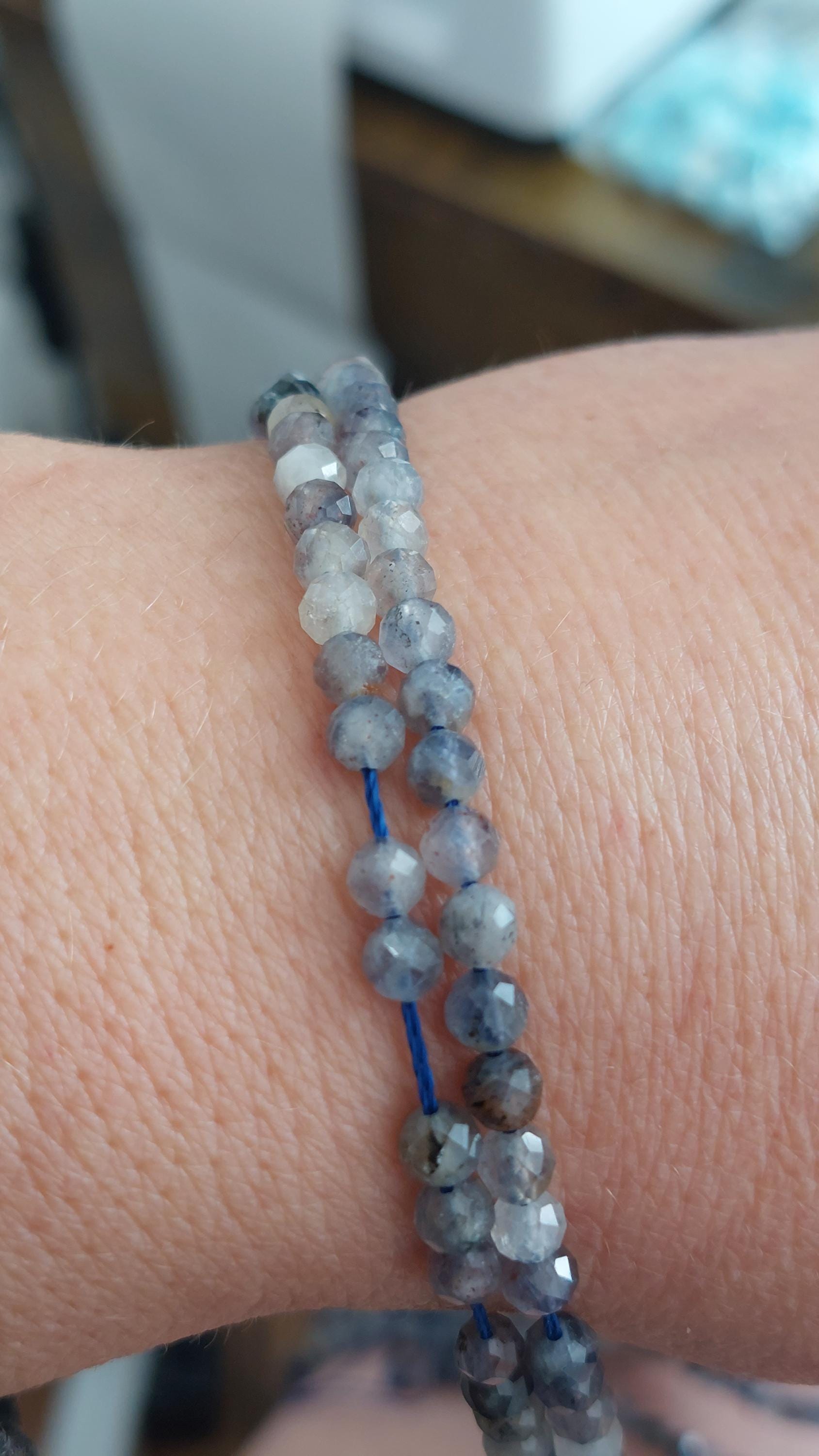 Natural Mixed Iolite & Rutilated Quartz Faceted Beads 4mm