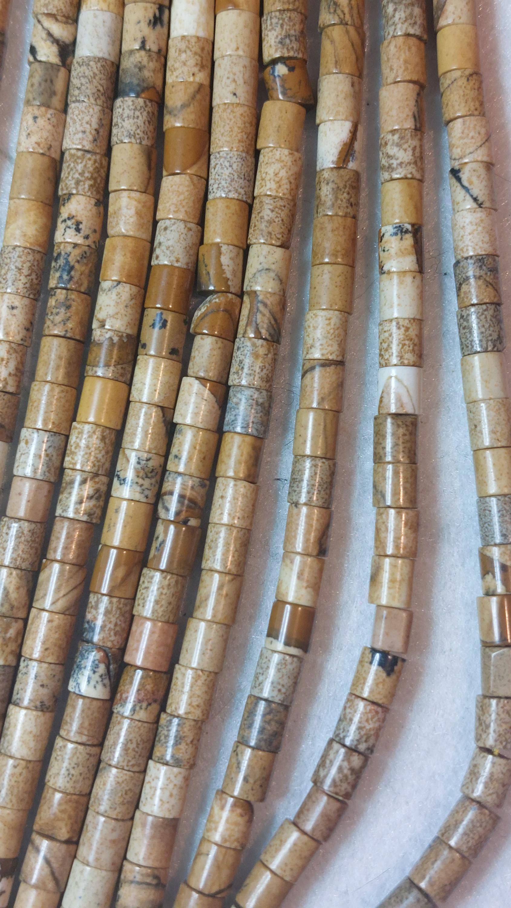 Natural Picture jasper 4mm tube beads, strand of 15"