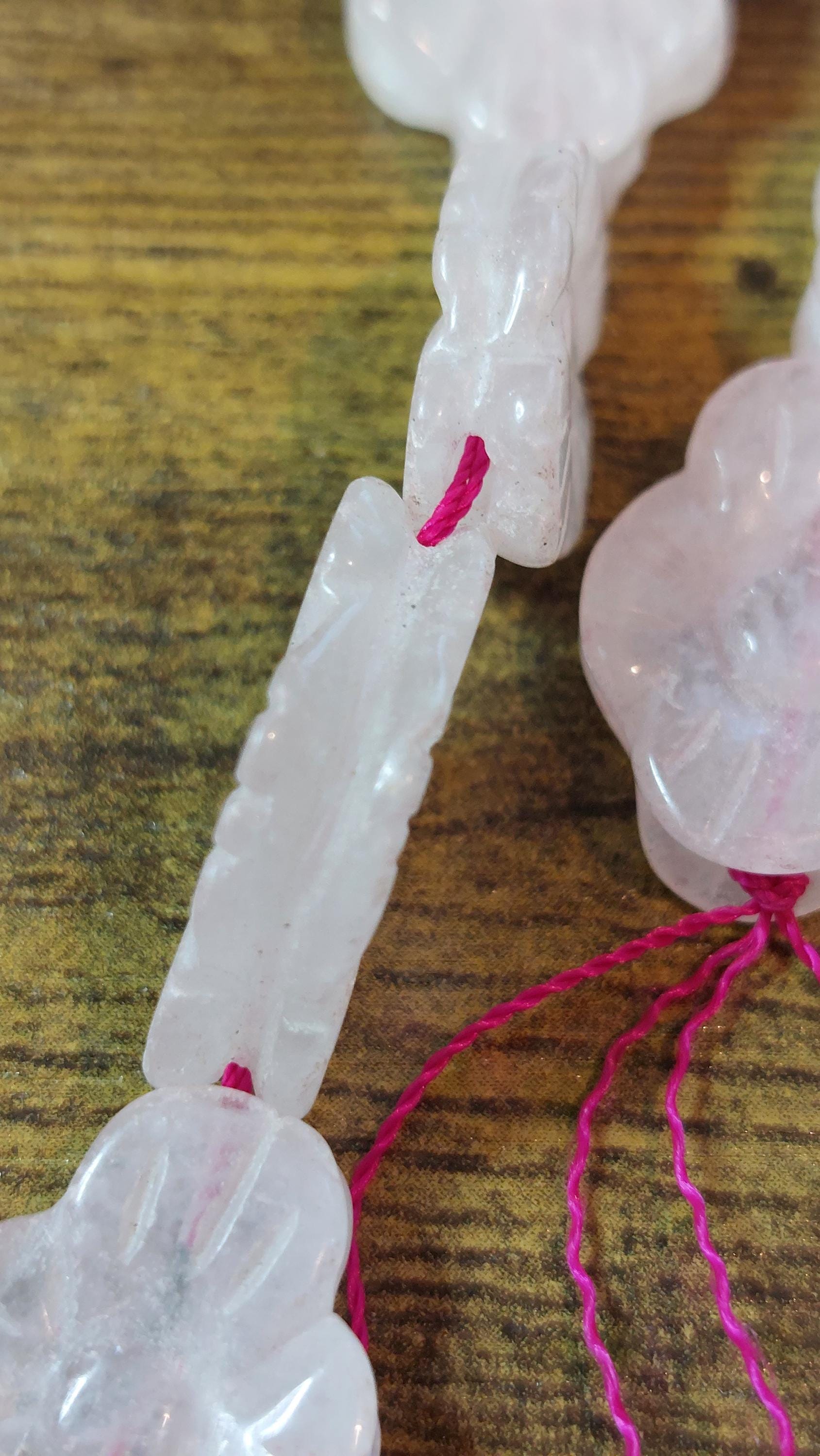Natural Rose Quartz Carved Flower Beads 22-24mm