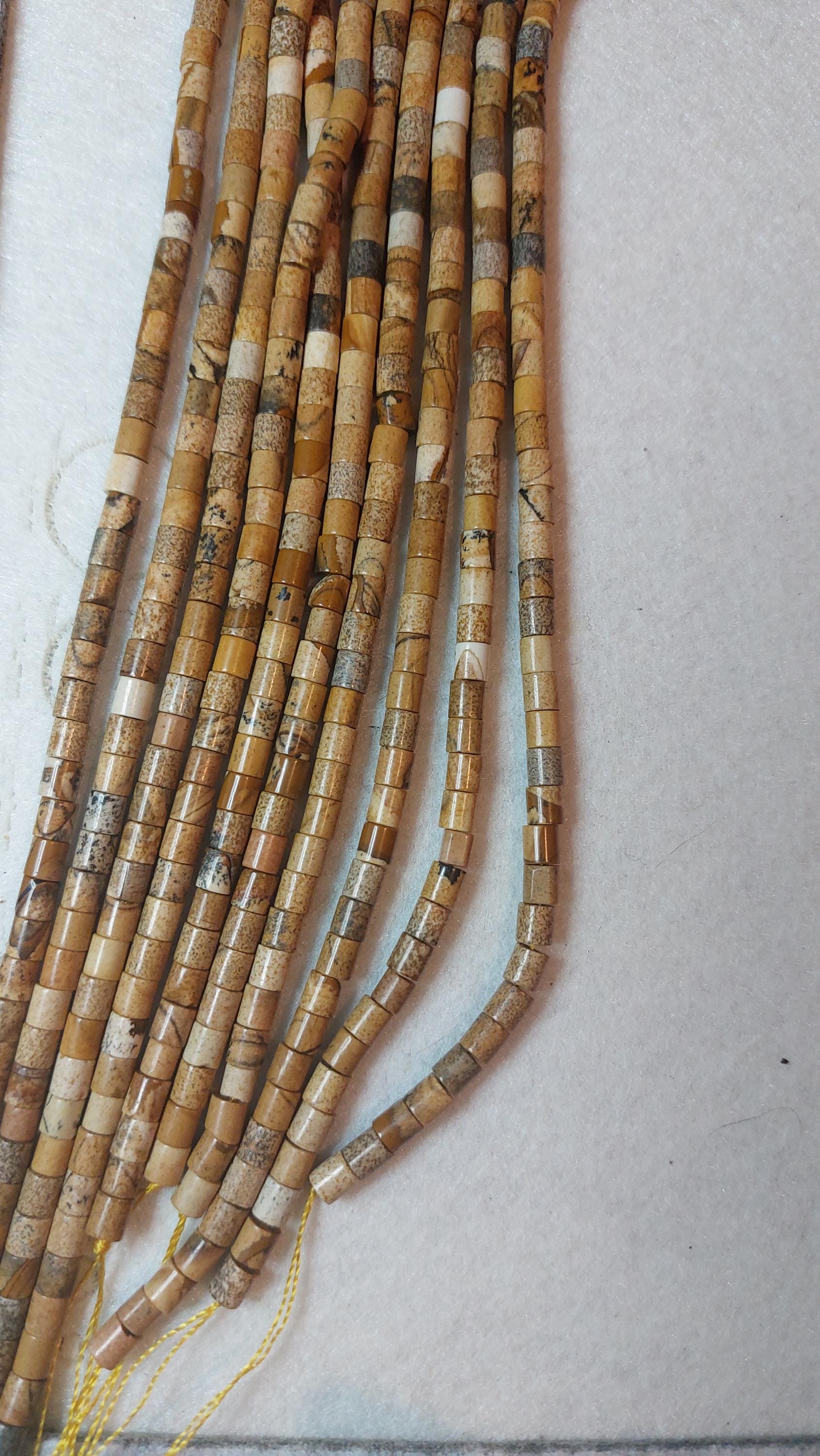Natural Picture jasper 4mm tube beads, strand of 15"