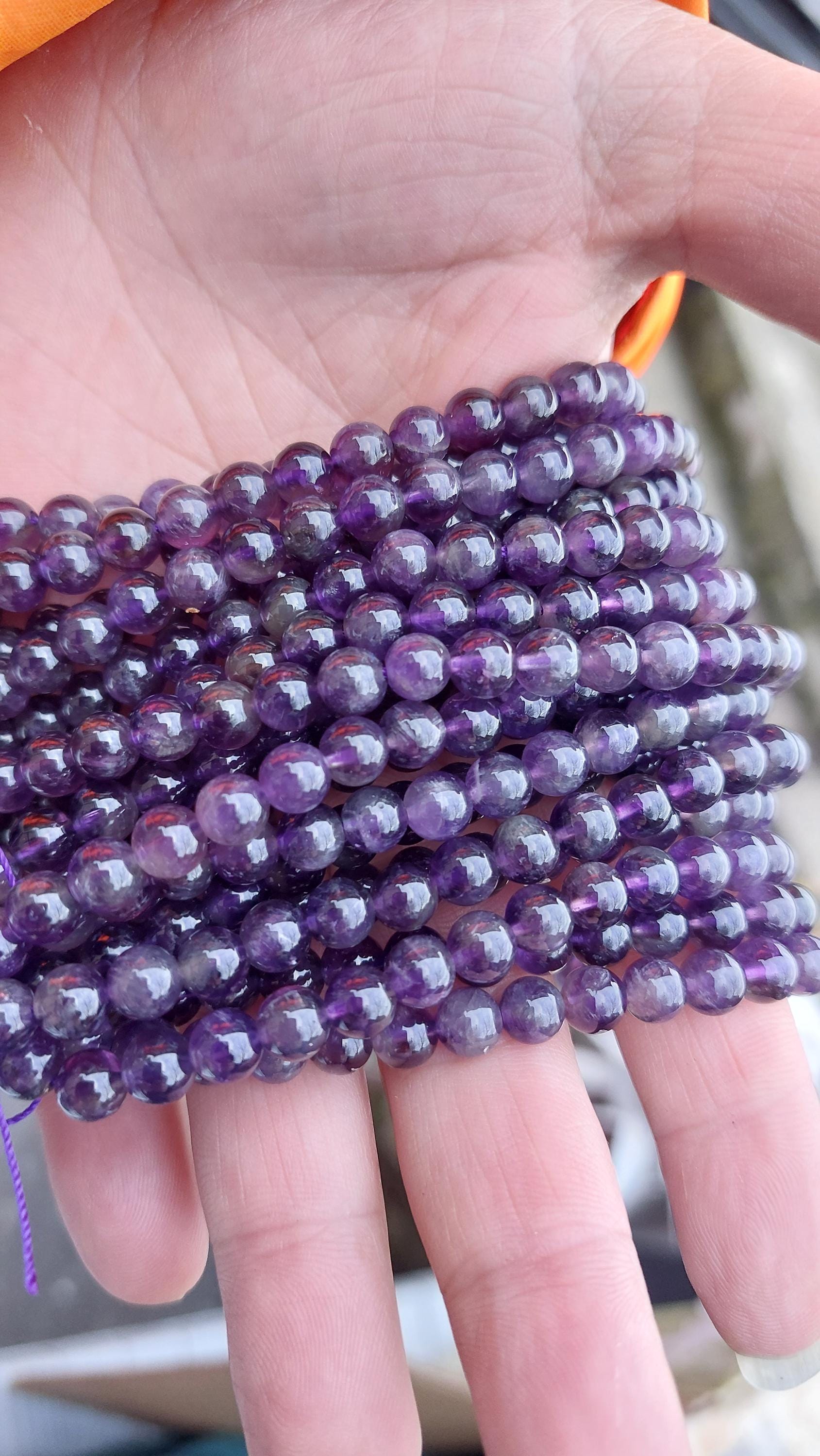 6 mm natural Amethyst beads, 15 inch strand