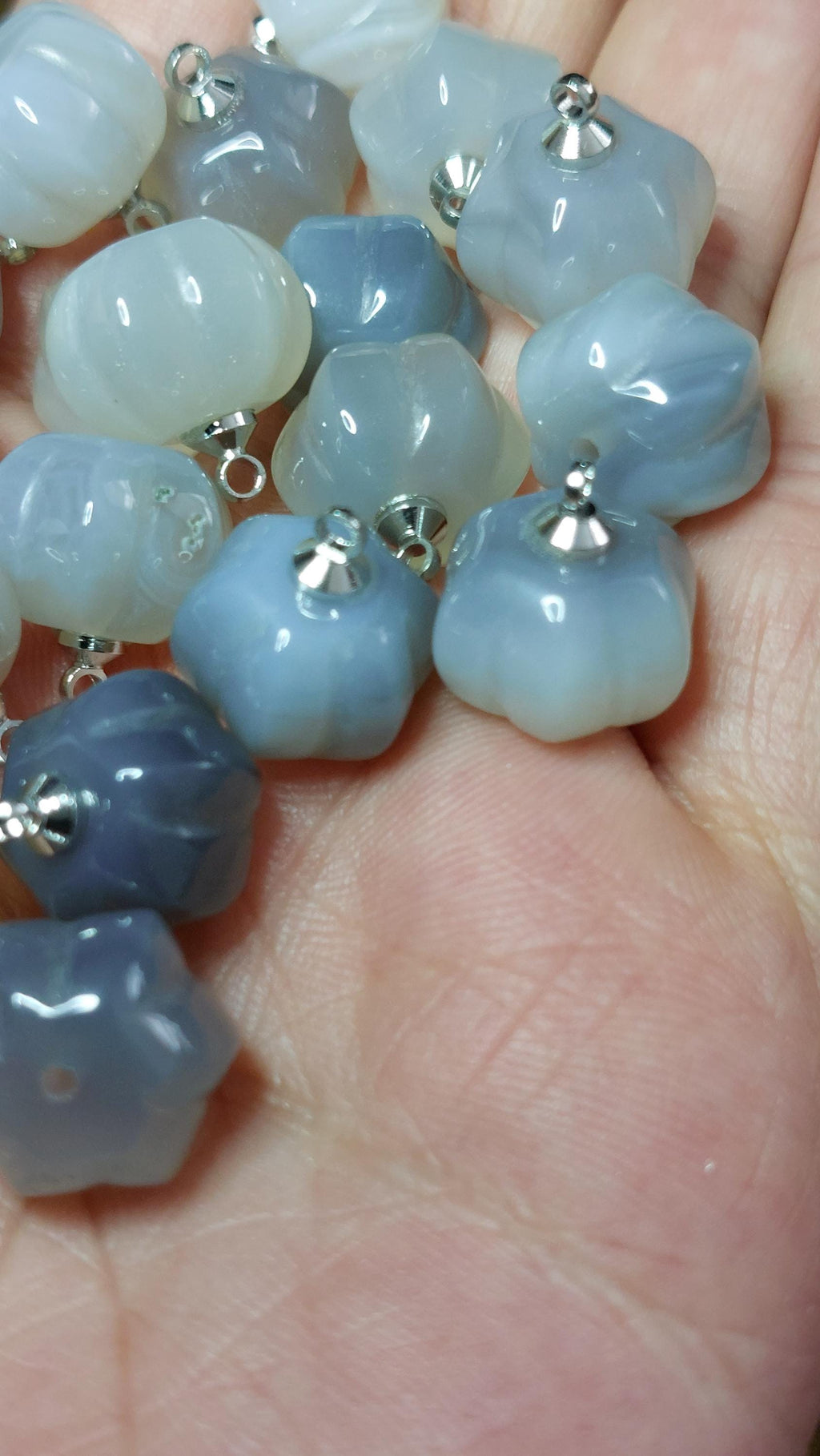 Natural Grey Agate Pumpkin Charm with Brass Bail 14mm