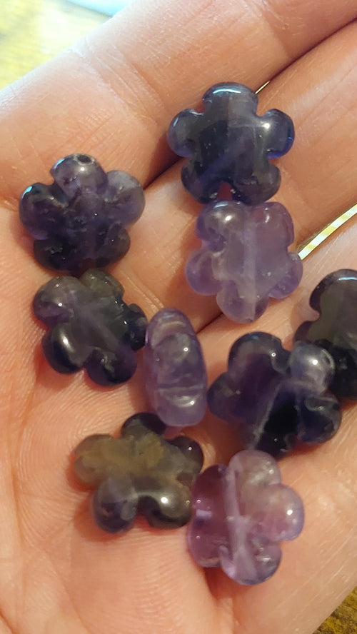 2 Carved Amethyst Flower Bead 15mm