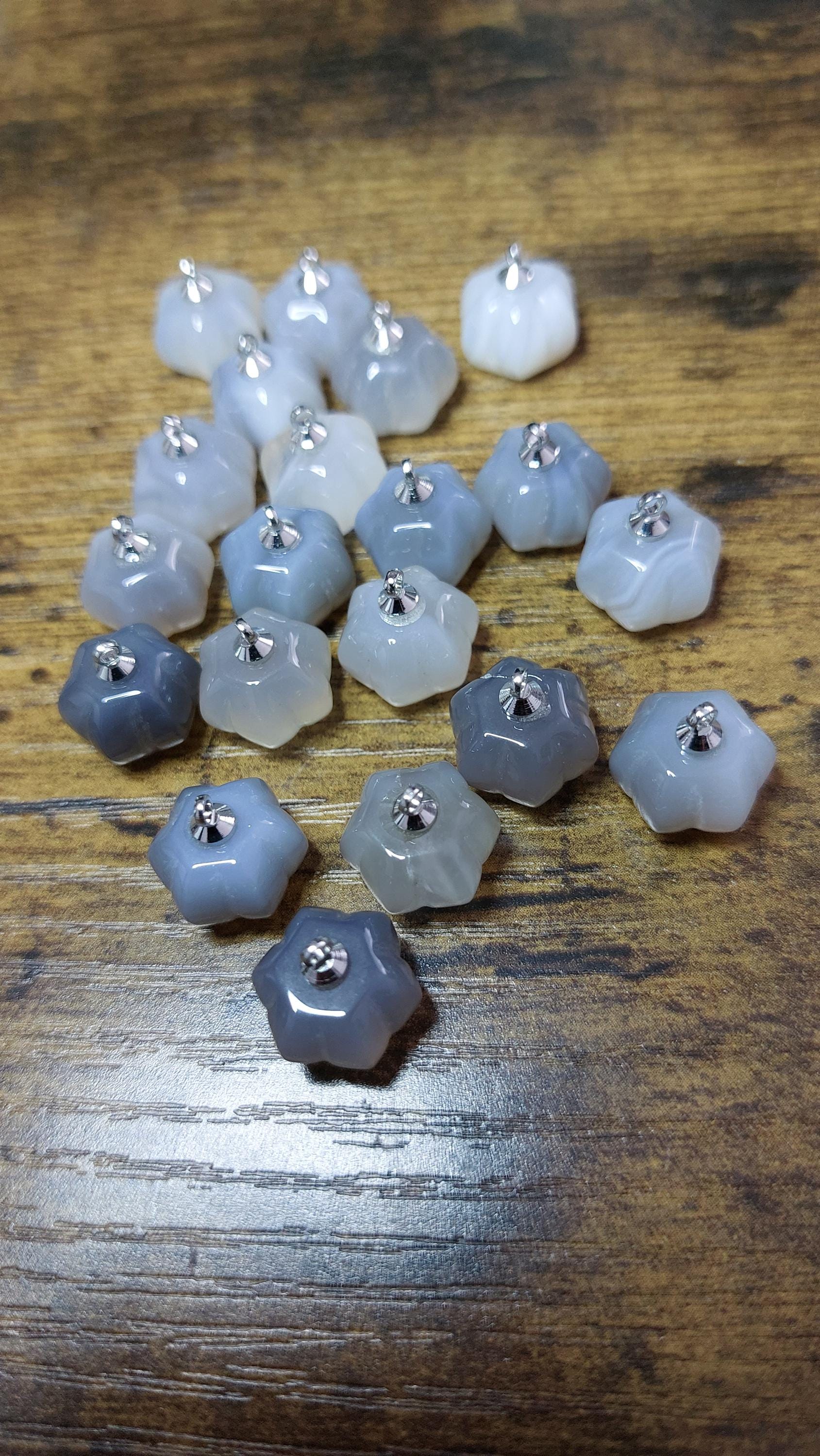 Natural Grey Agate Pumpkin Charm with Brass Bail 14mm