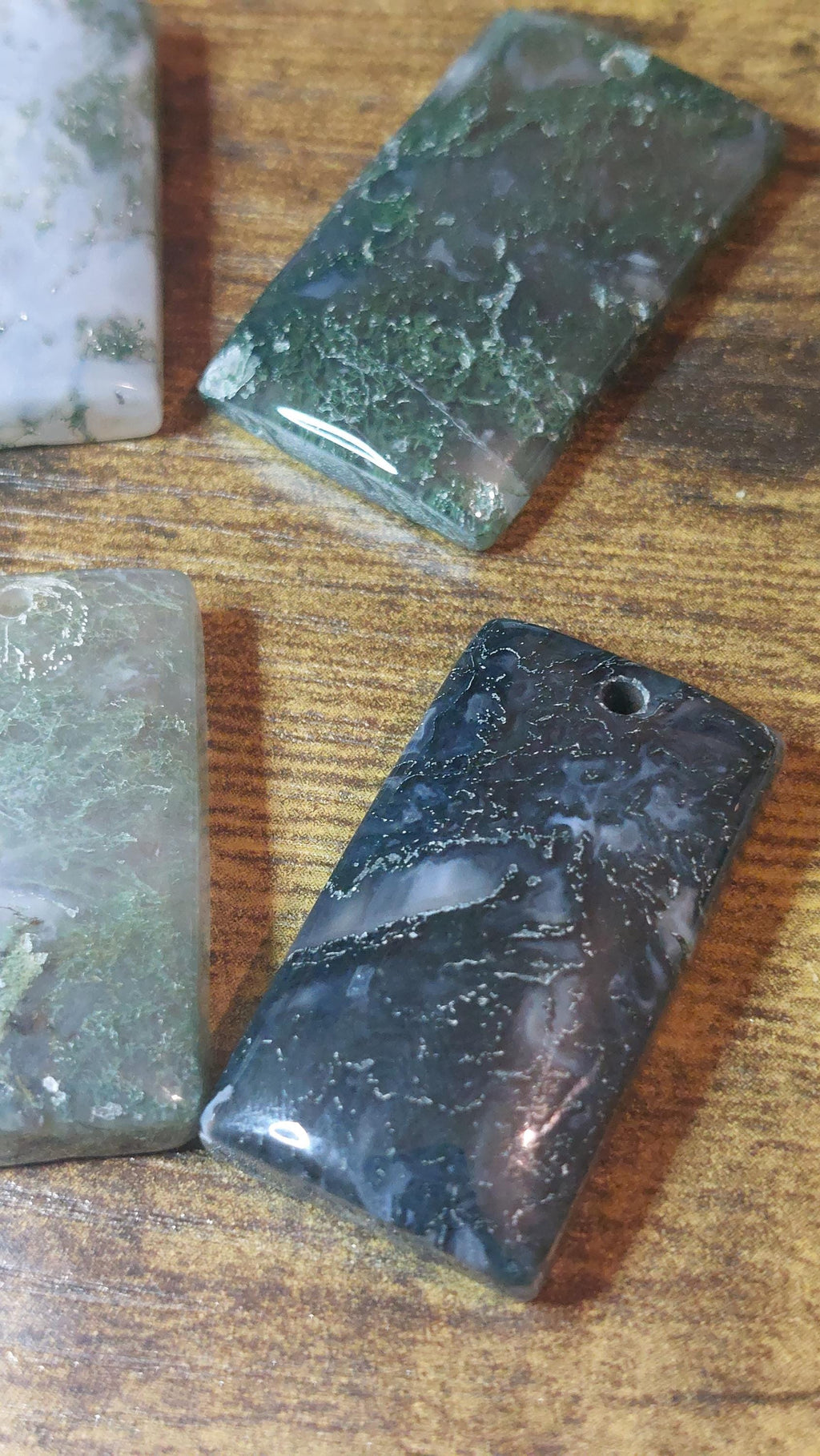 Natural Moss Agate Rectangle Pendant 33x20mm