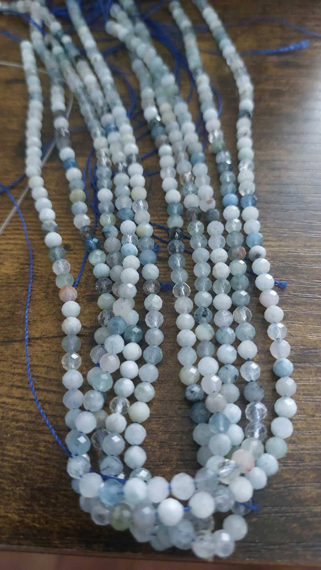Natural Aquamarine & Quartz Mix Faceted Beads 4mm