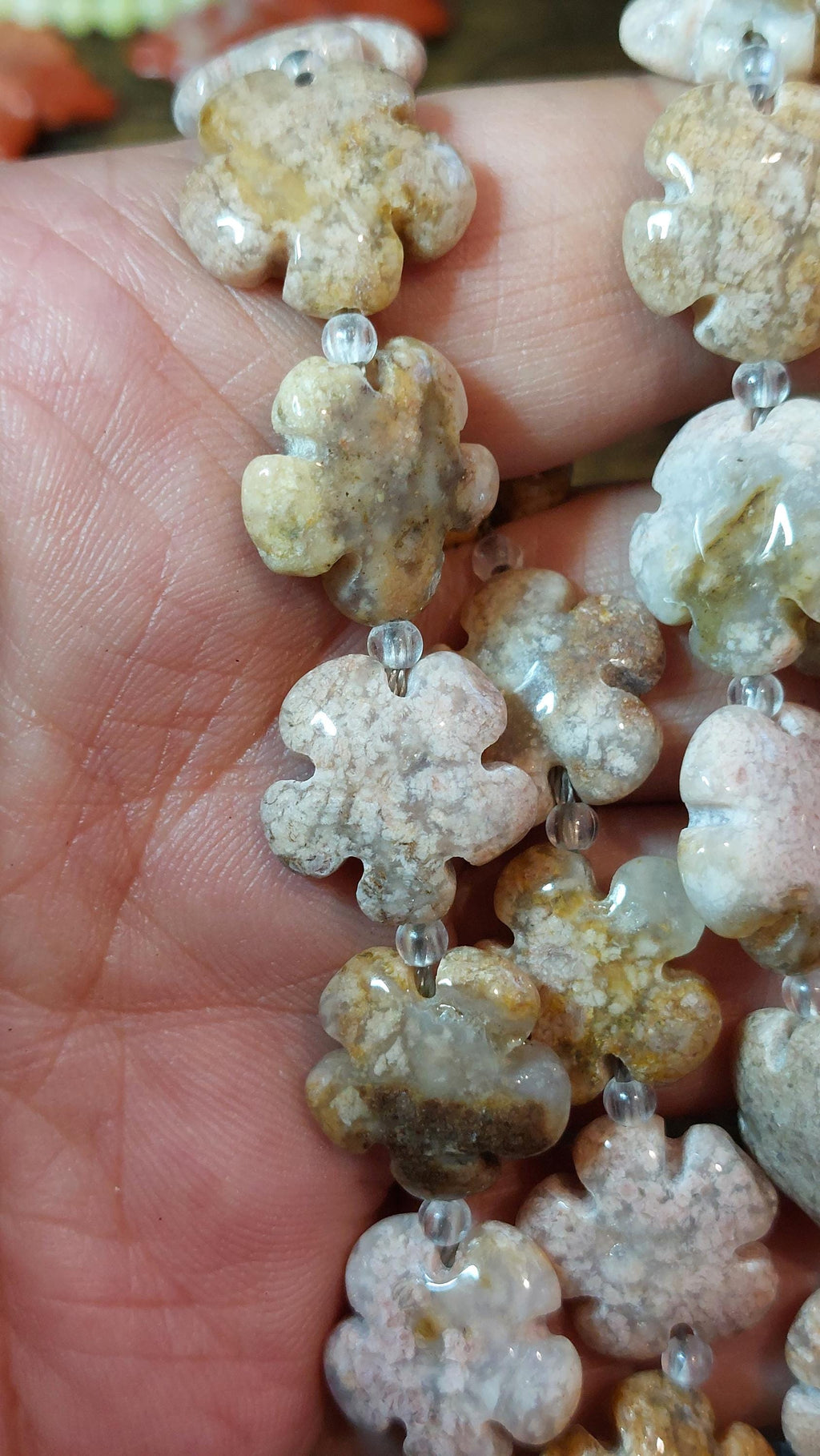 2 natural pink ocean jasper/ocean agate 5 petal flower