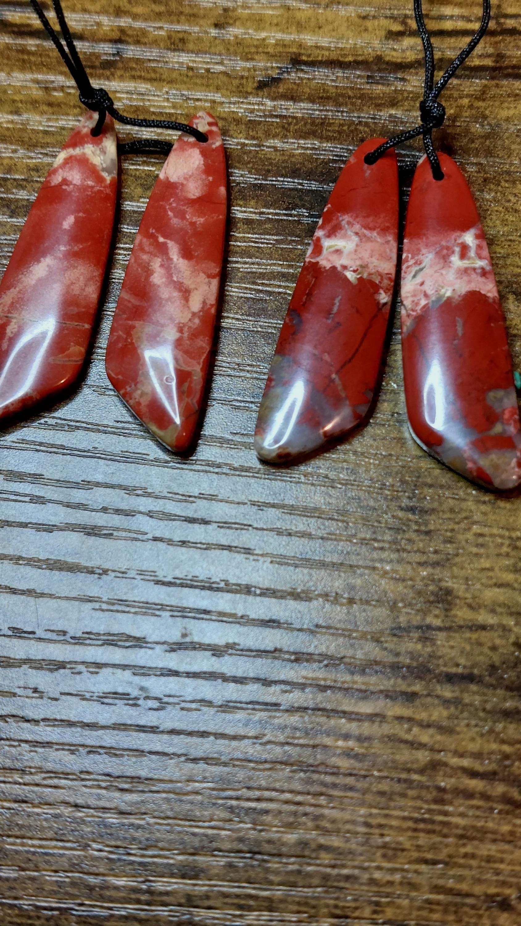 Natural Red Rainbow Jasper Wing Pendants (Pair)