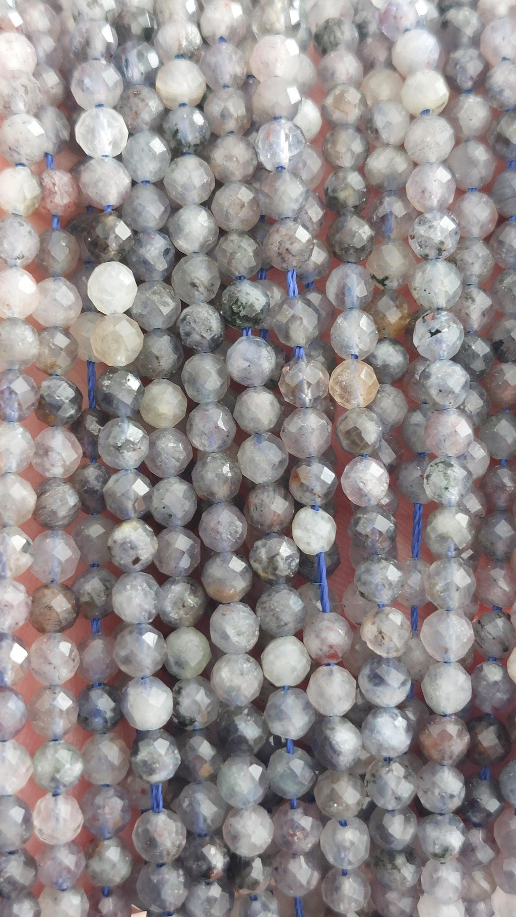 Natural Mixed Iolite & Rutilated Quartz Faceted Beads 4mm