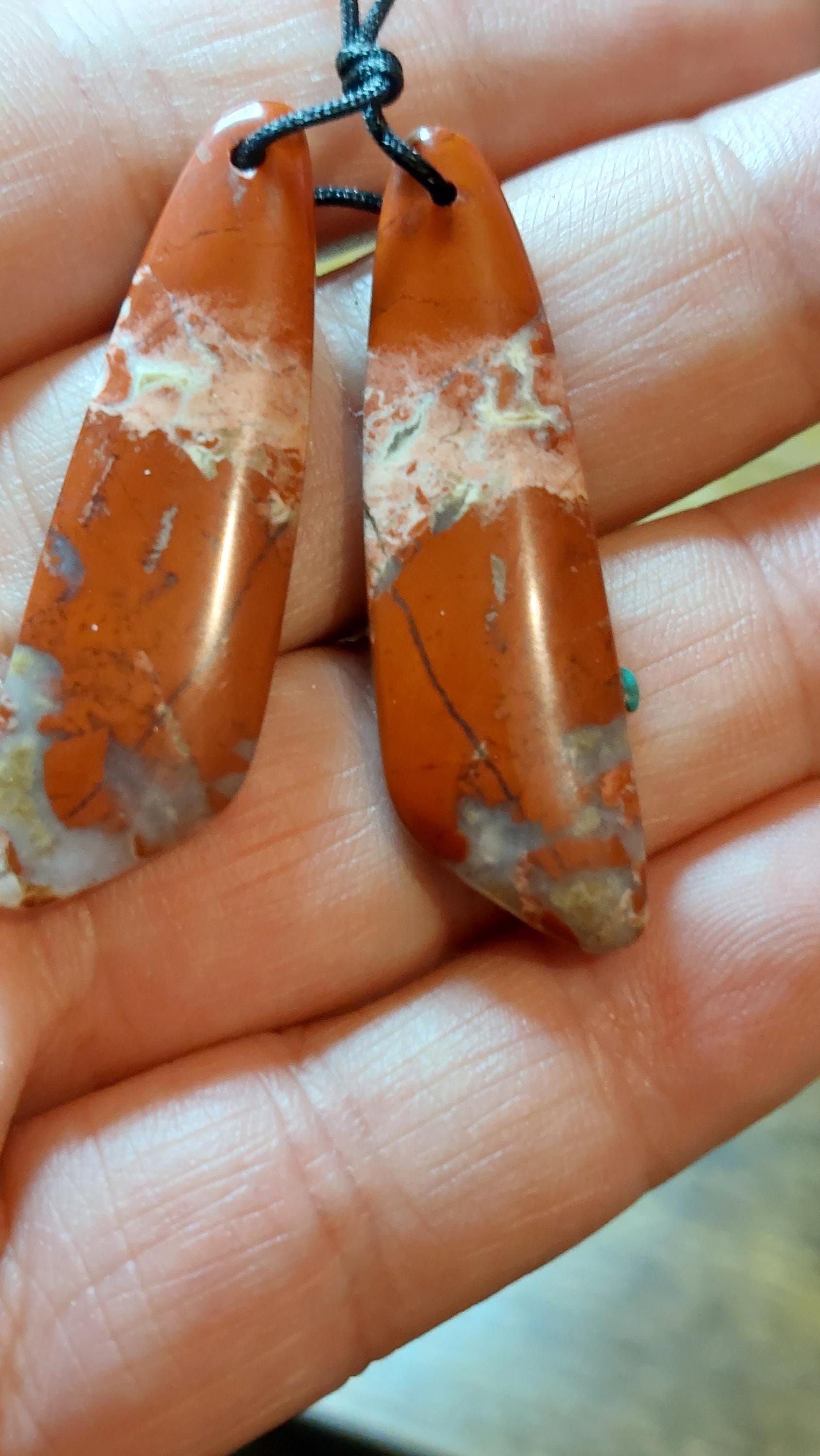 Natural Red Rainbow Jasper Wing Pendants (Pair)