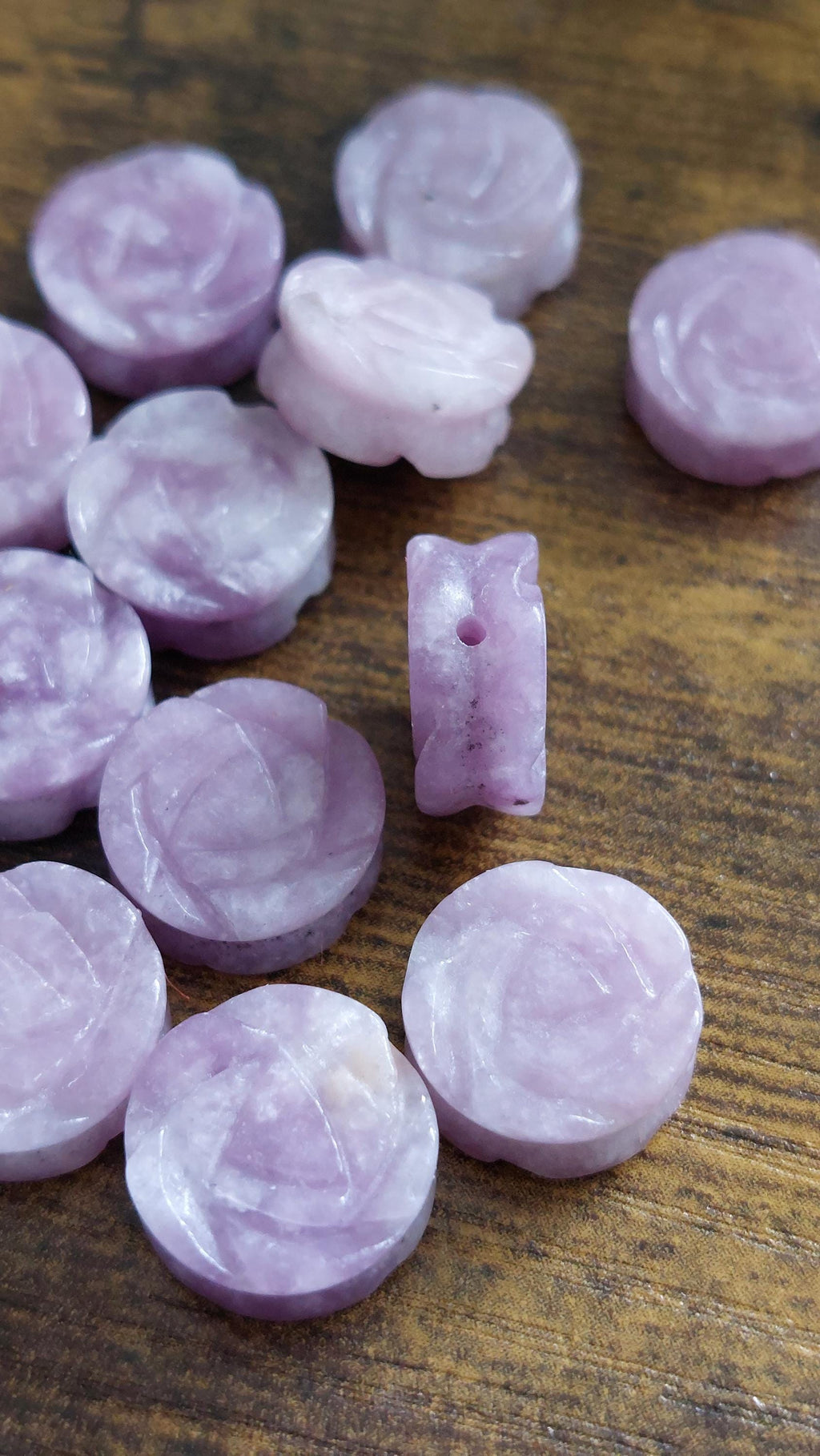 natural Lepidolite Rose carved beads 14mm