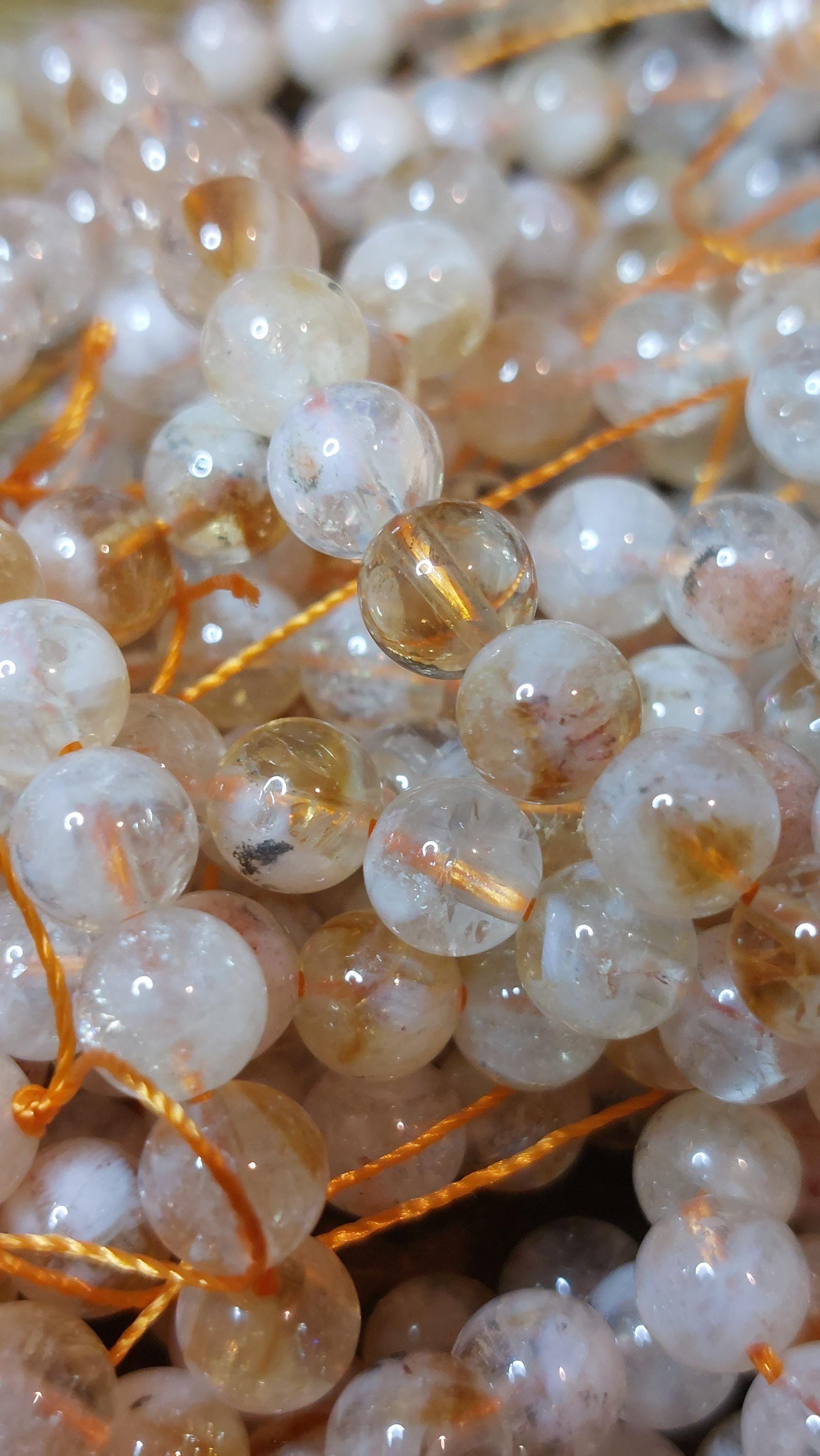 Natural Citrine on White Quartz Matrix Beads 6mm