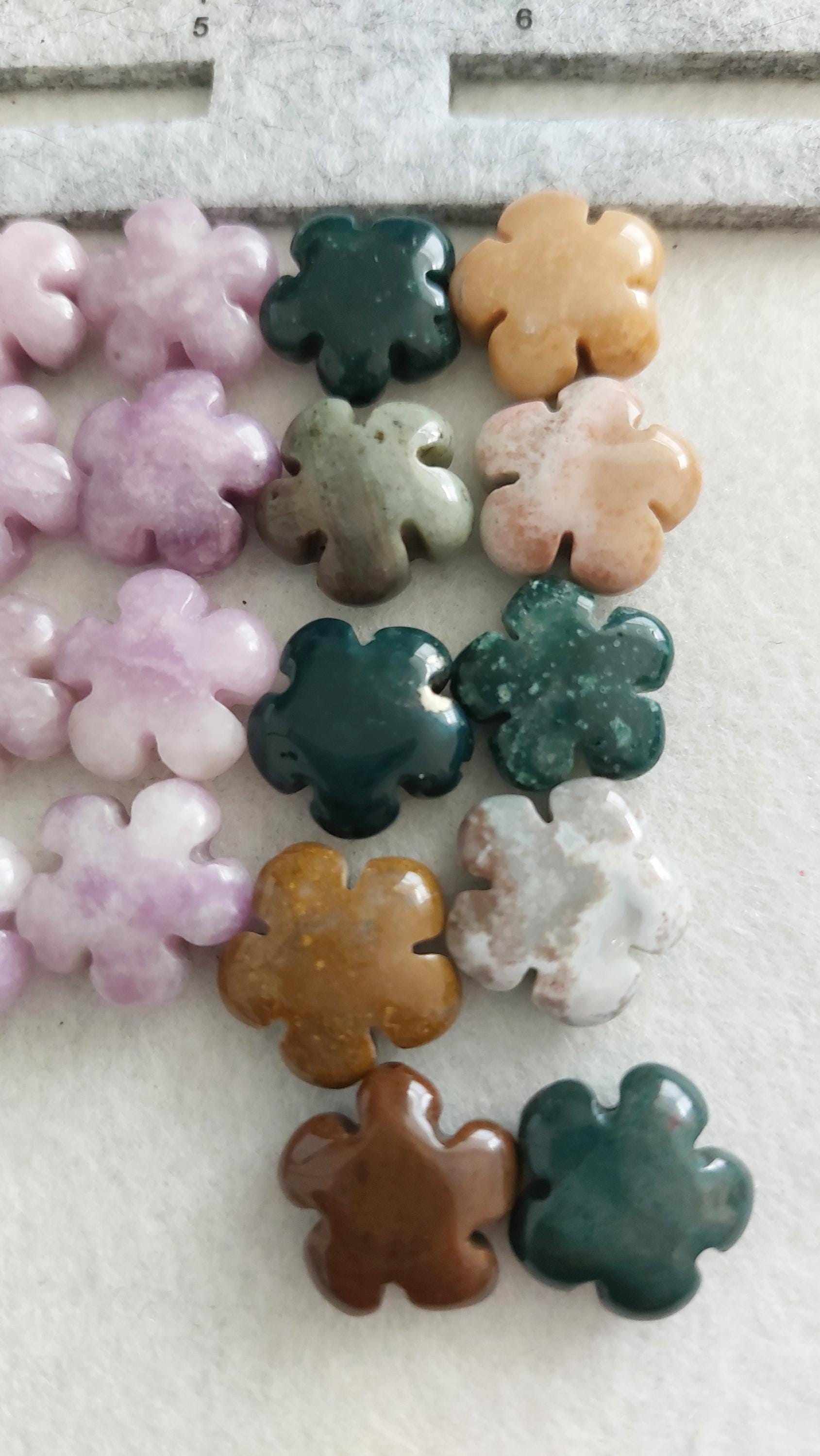 Natural Gemstone Flower Beads 14mm