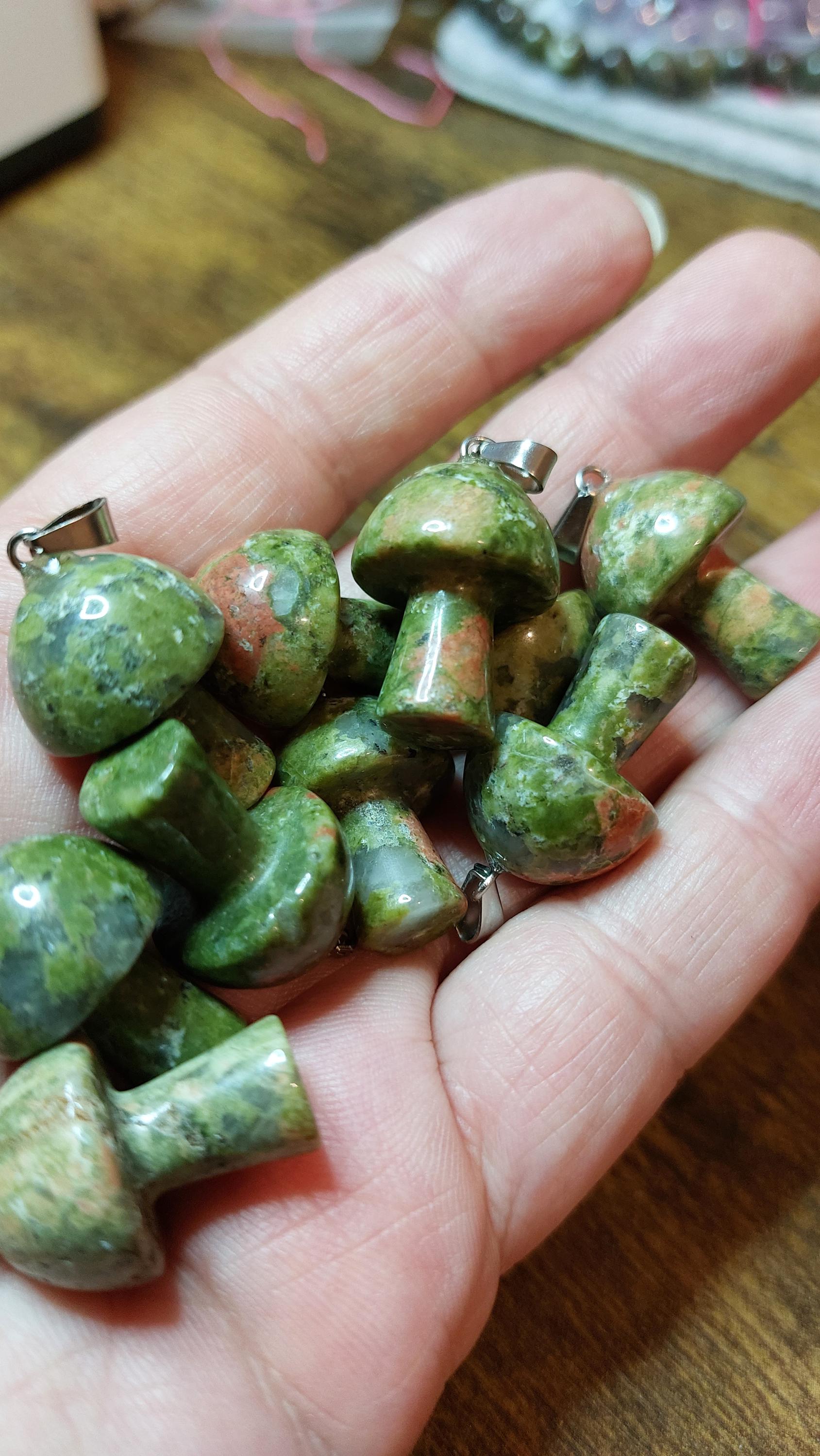 natural unakite mushrooms pendants