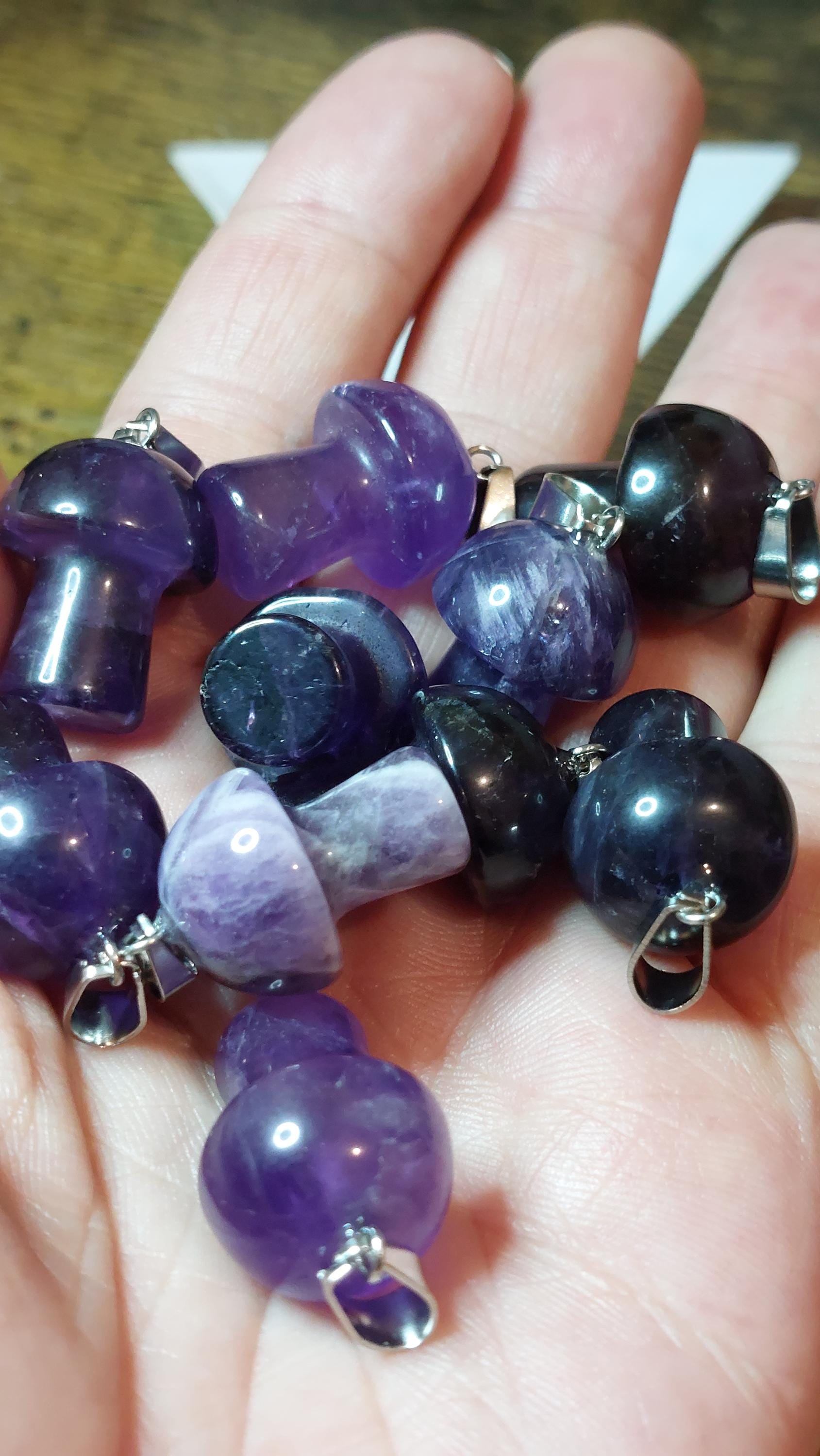 Natural amethyst pendants mushrooms