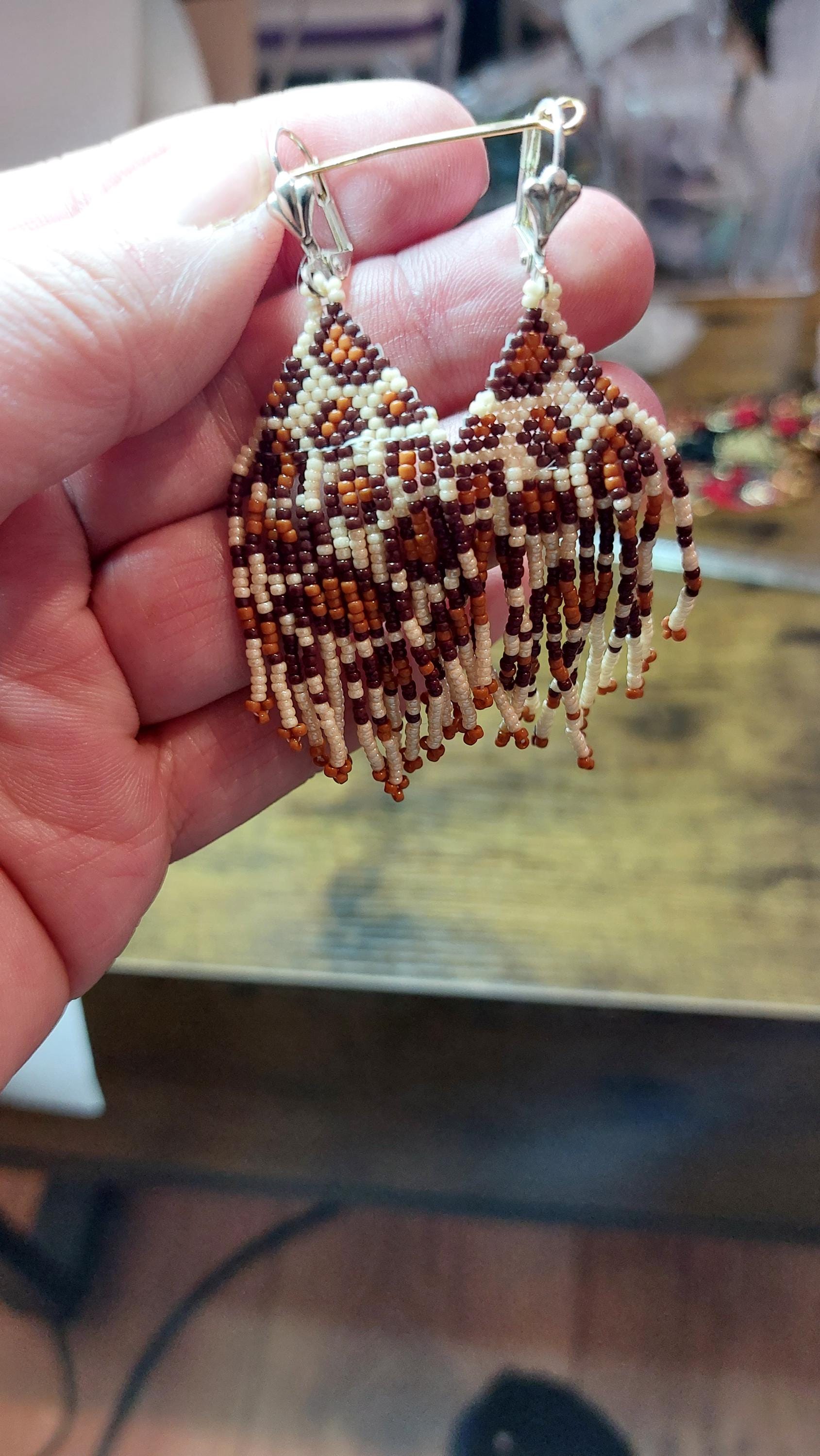 leopard design seed beads earrings