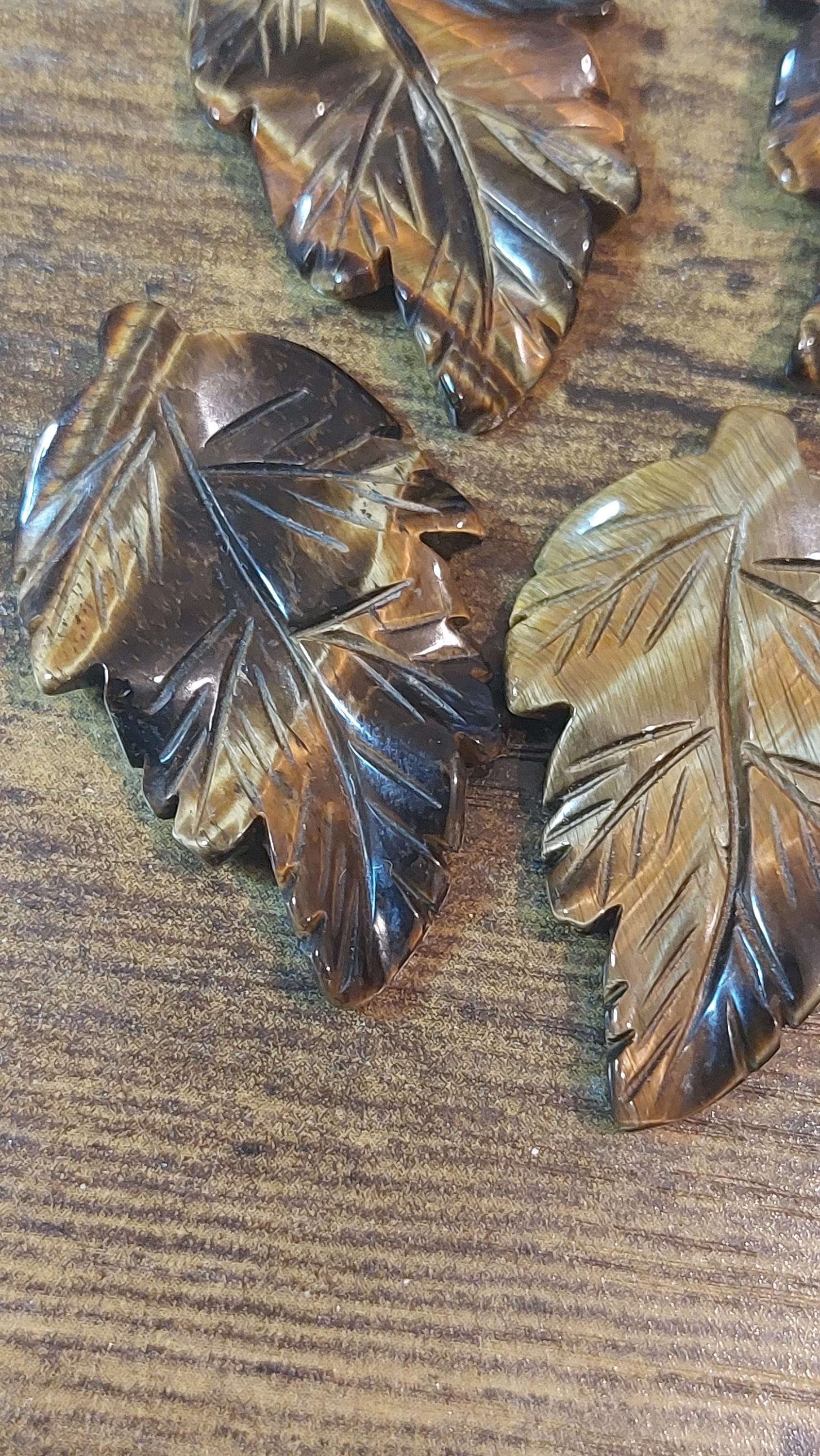 Natural Tiger Eye Leaf Pendant 40mm