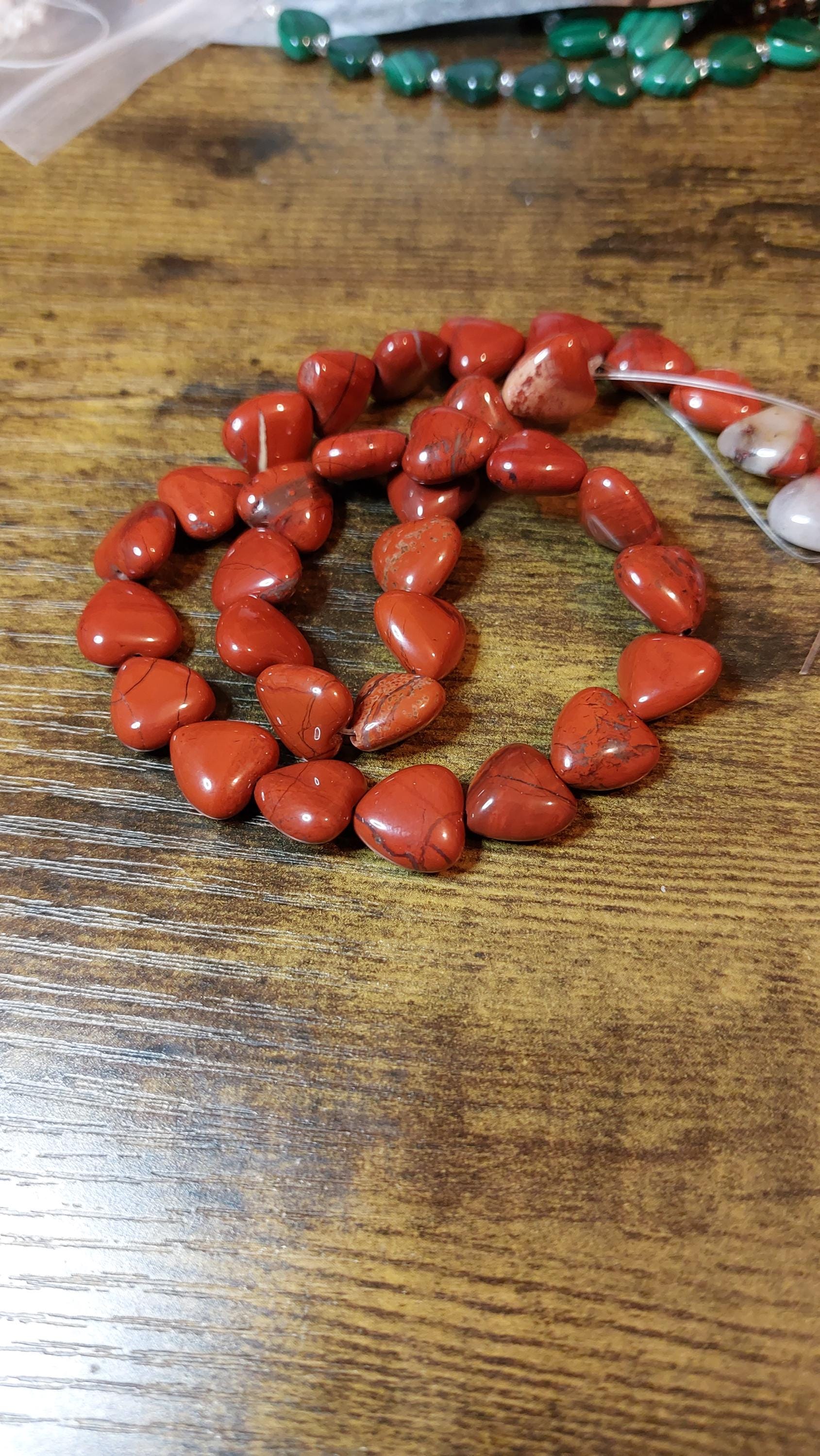 Natural Red Jasper Heart Beads 12mm