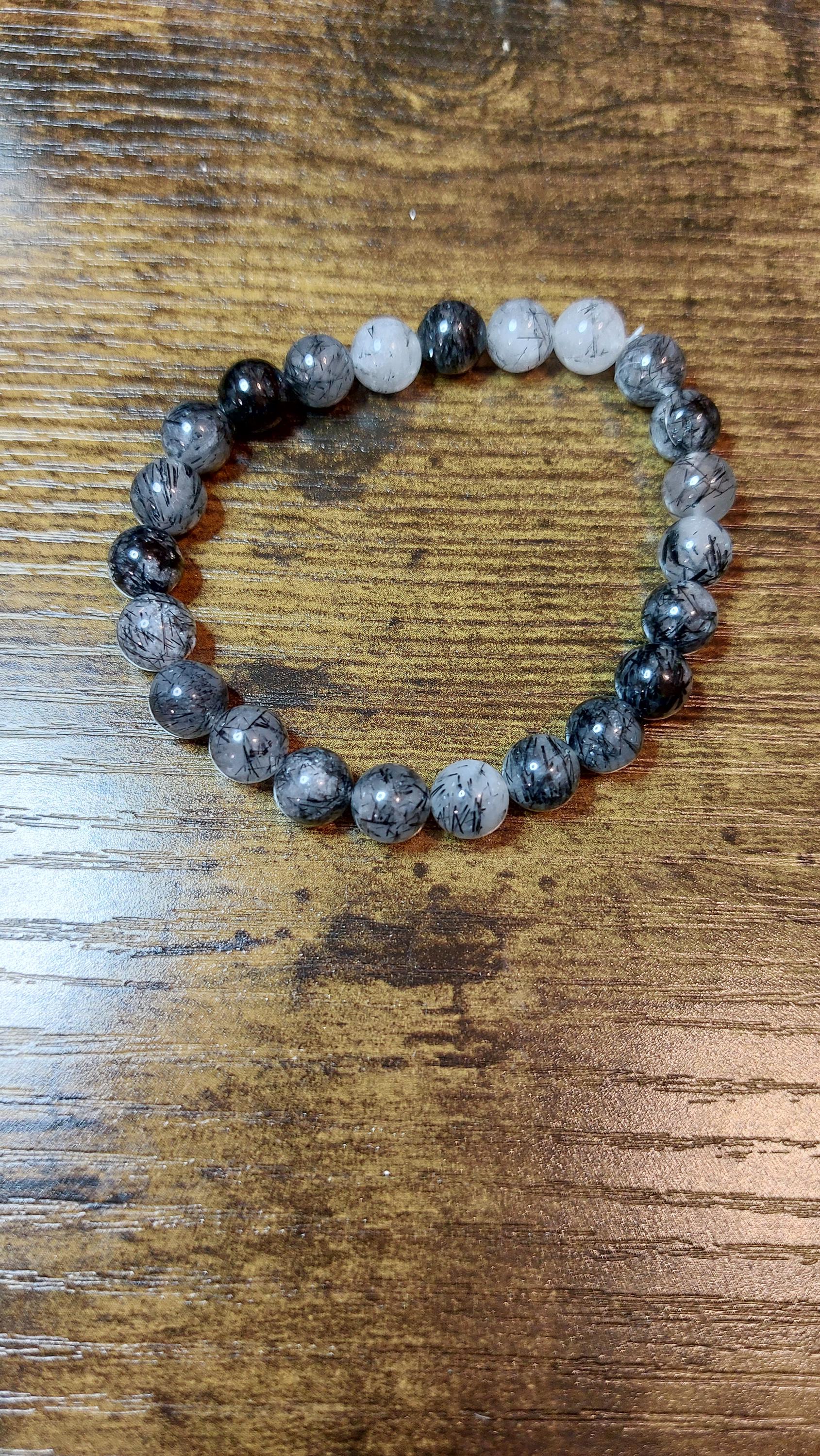 Natural Black Rutilated Quartz Bracelet 8mm