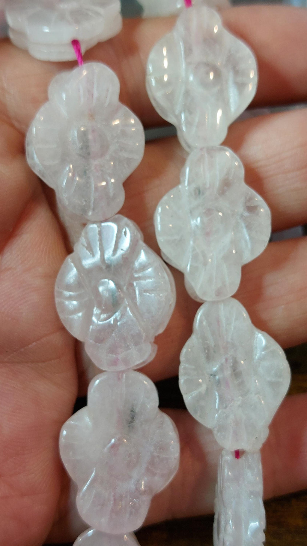 Natural Rose Quartz Carved Flower Beads 22-24mm