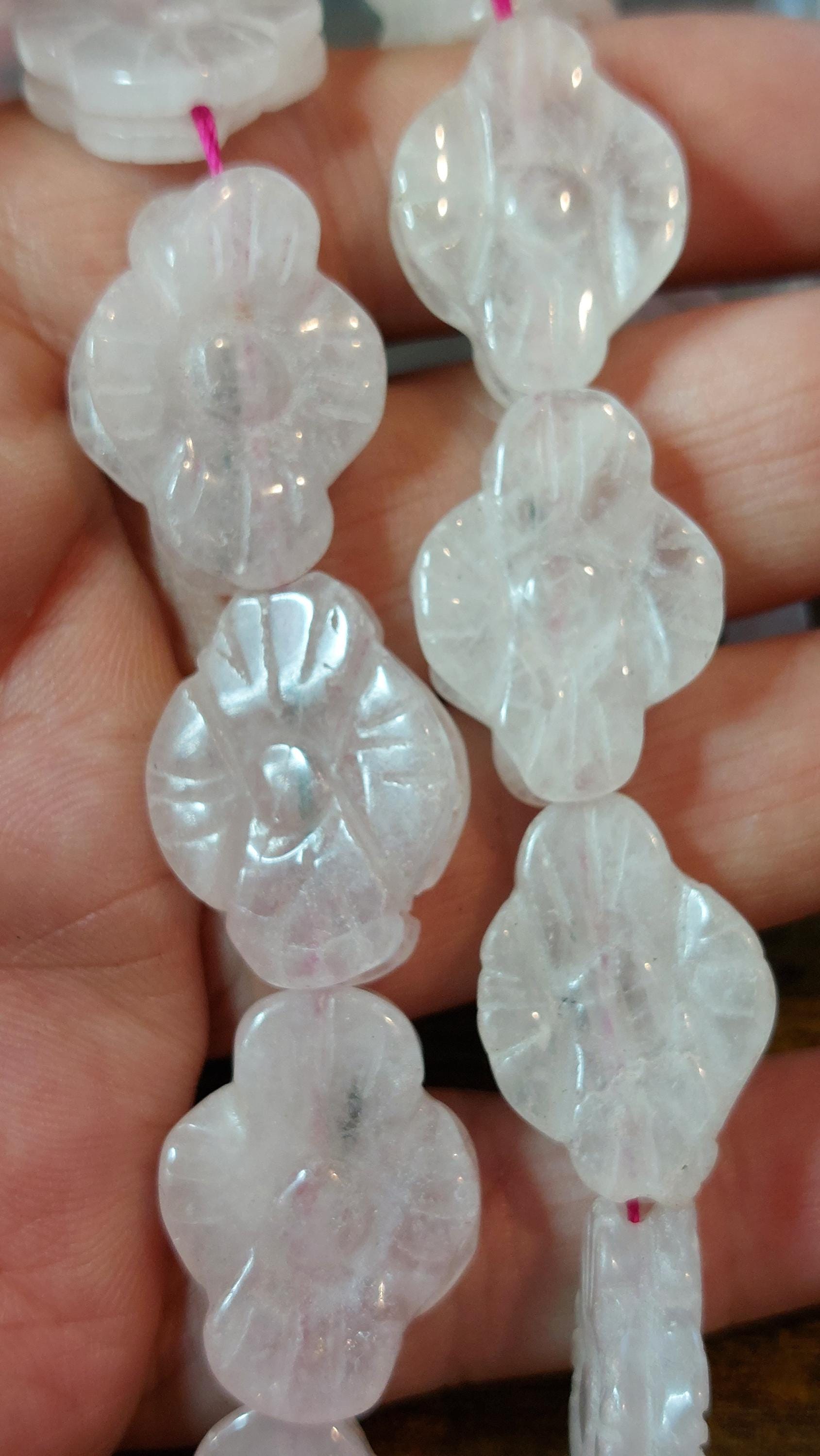 Natural Rose Quartz Carved Flower Beads 22-24mm