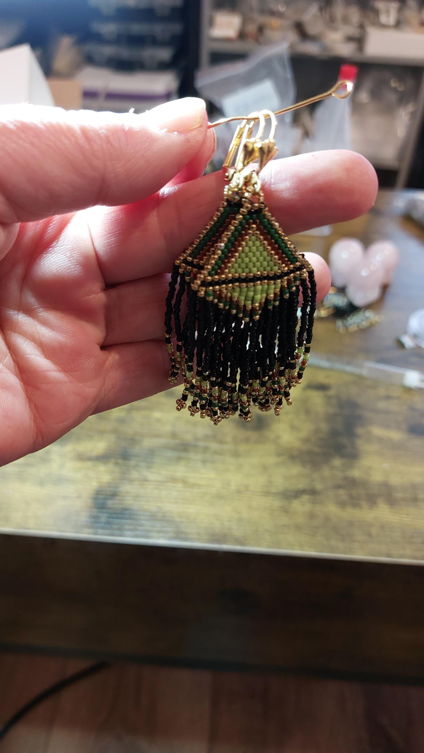 Handmade Long Earrings made with Japanese Seed Beads