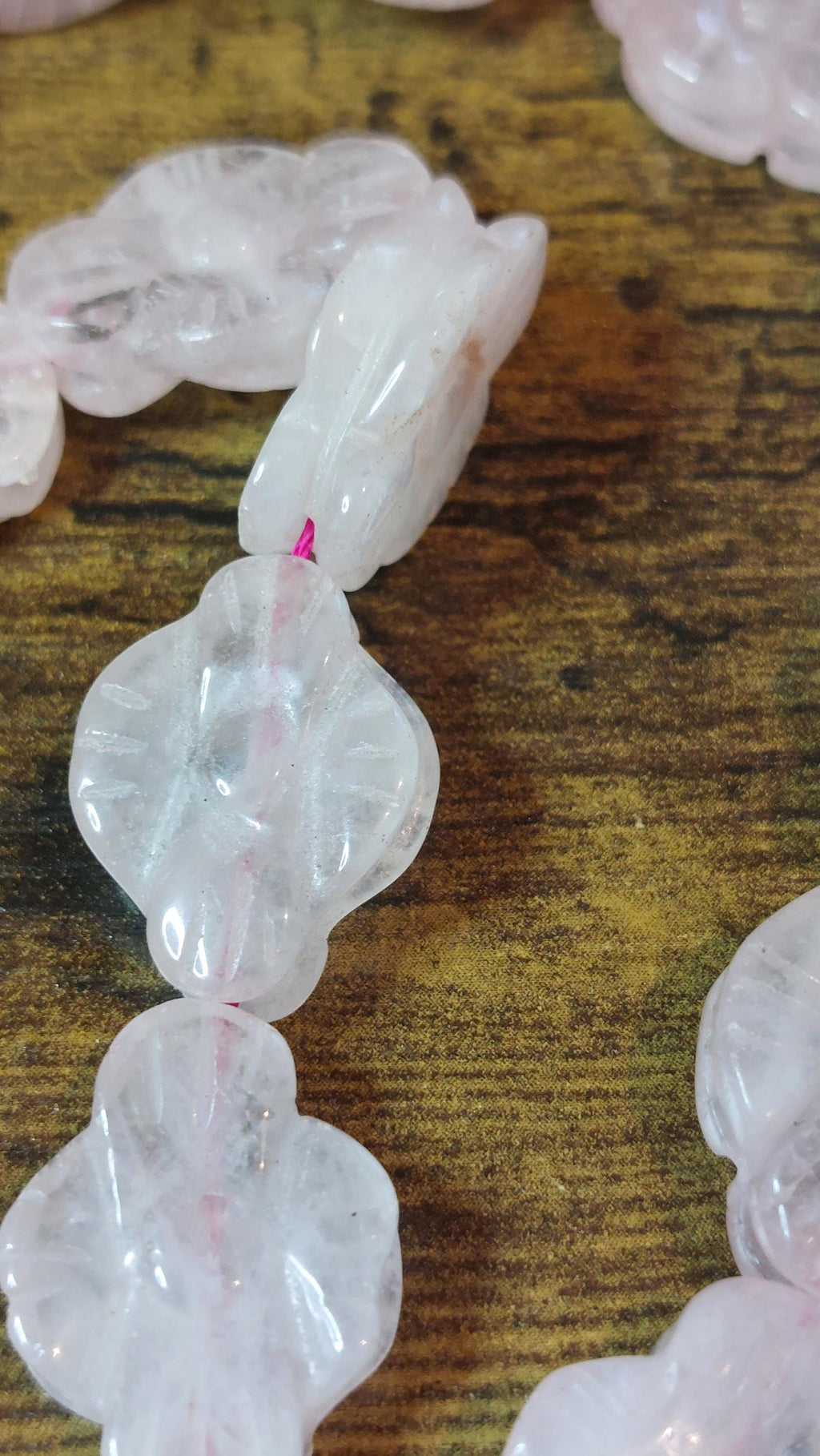 Natural Rose Quartz Carved Flower Beads 22-24mm