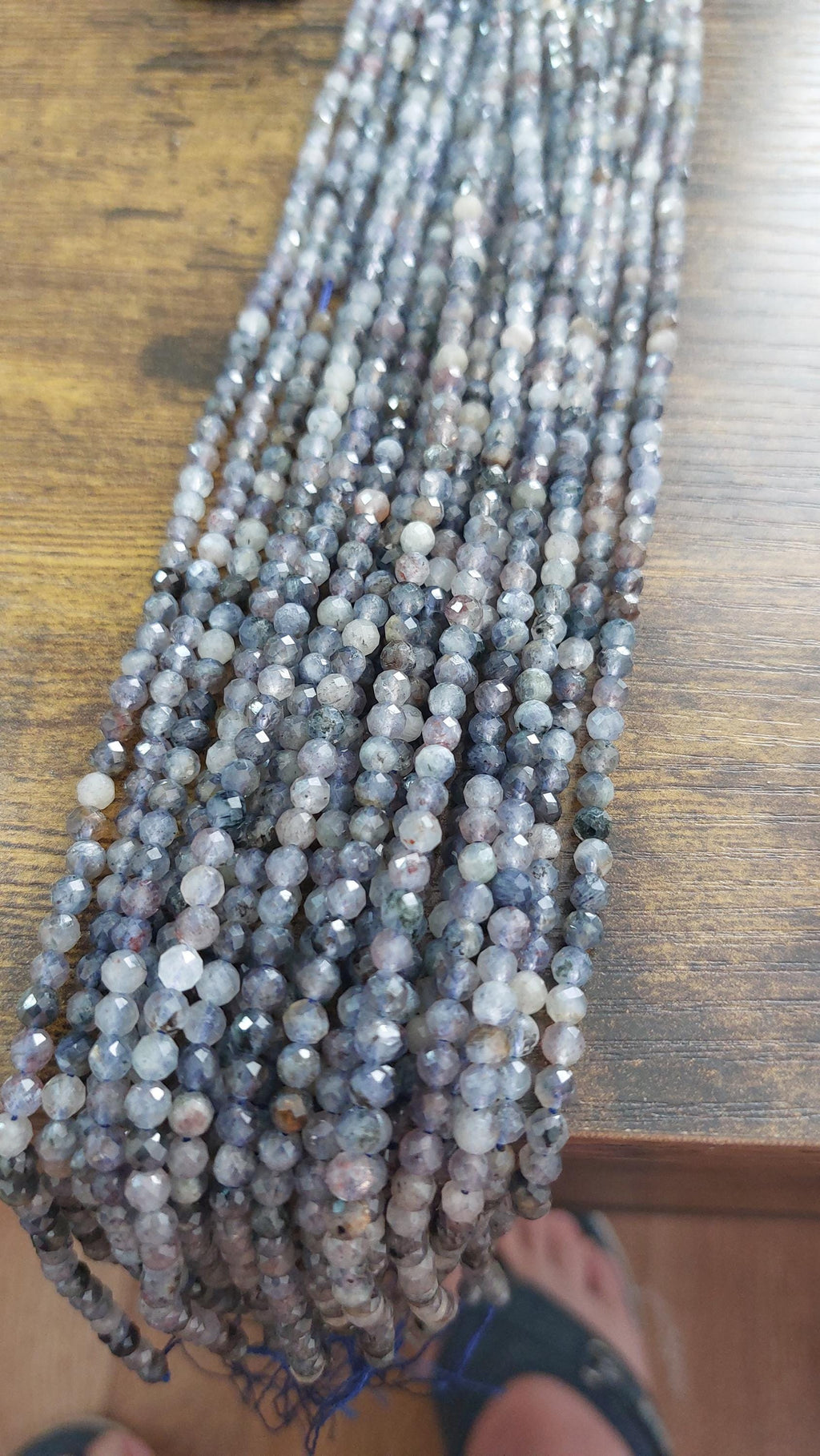 Natural Mixed Iolite & Rutilated Quartz Faceted Beads 4mm