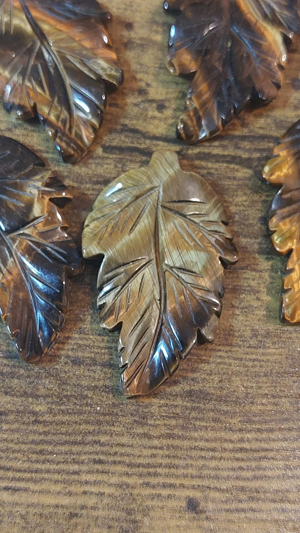 Natural Tiger Eye Leaf Pendant 40mm