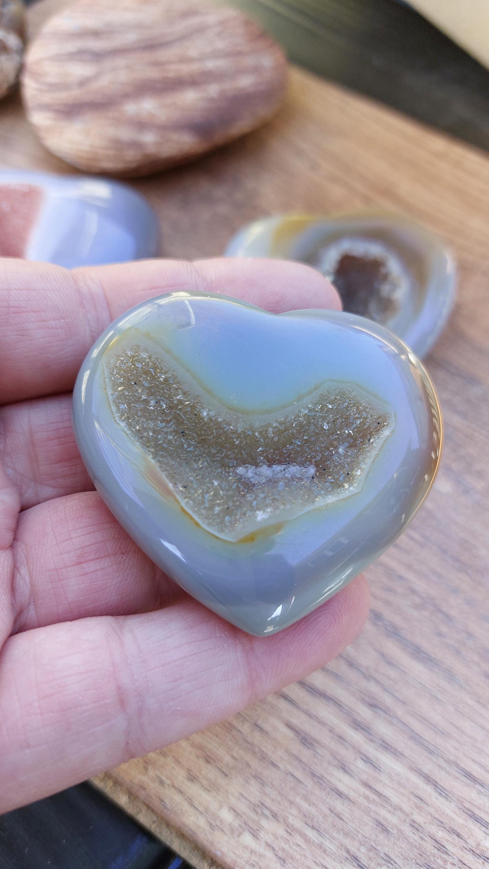 natural grey agate hearts with druzy