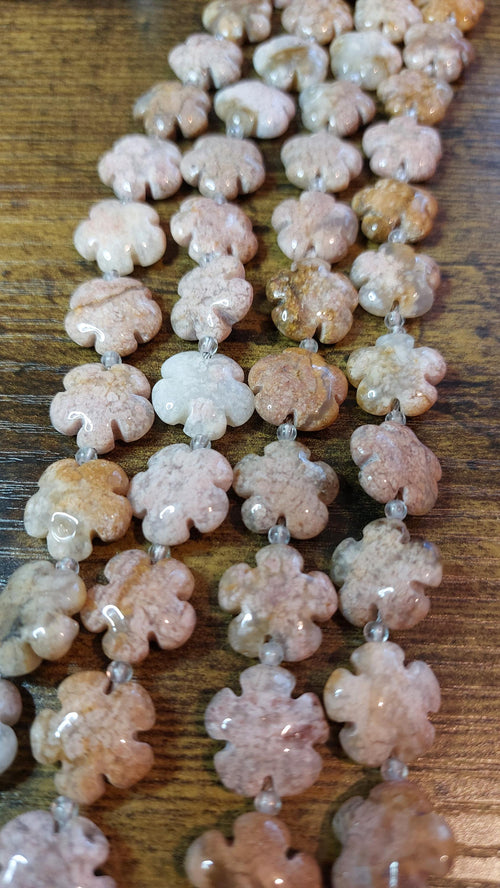 2 natural pink ocean jasper/ocean agate 5 petal flower