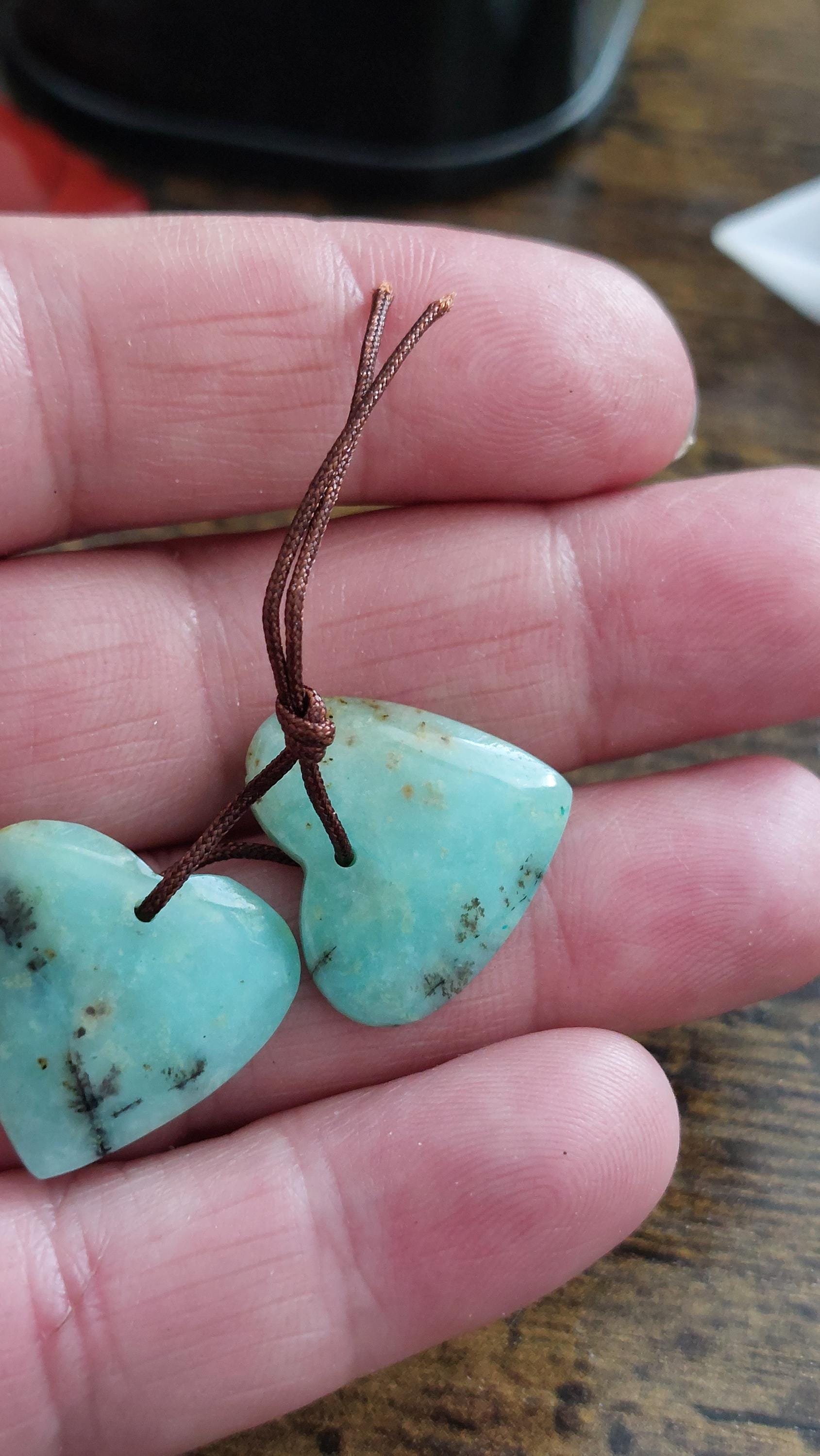 natural African Turquoise pendants hearts pair