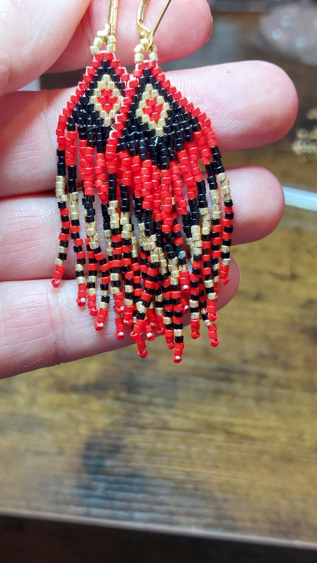 red seed beads earrings