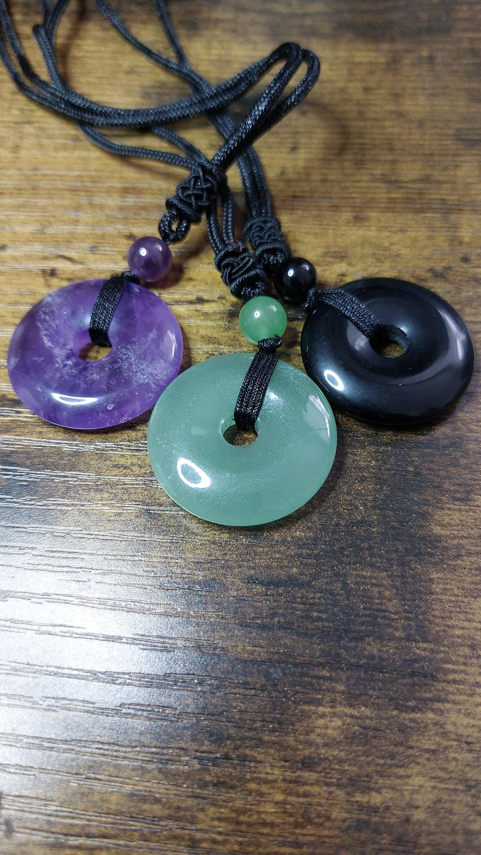 Natural Gemstone Donut Pendant Necklace