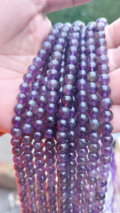 6 mm natural Amethyst beads, 15 inch strand
