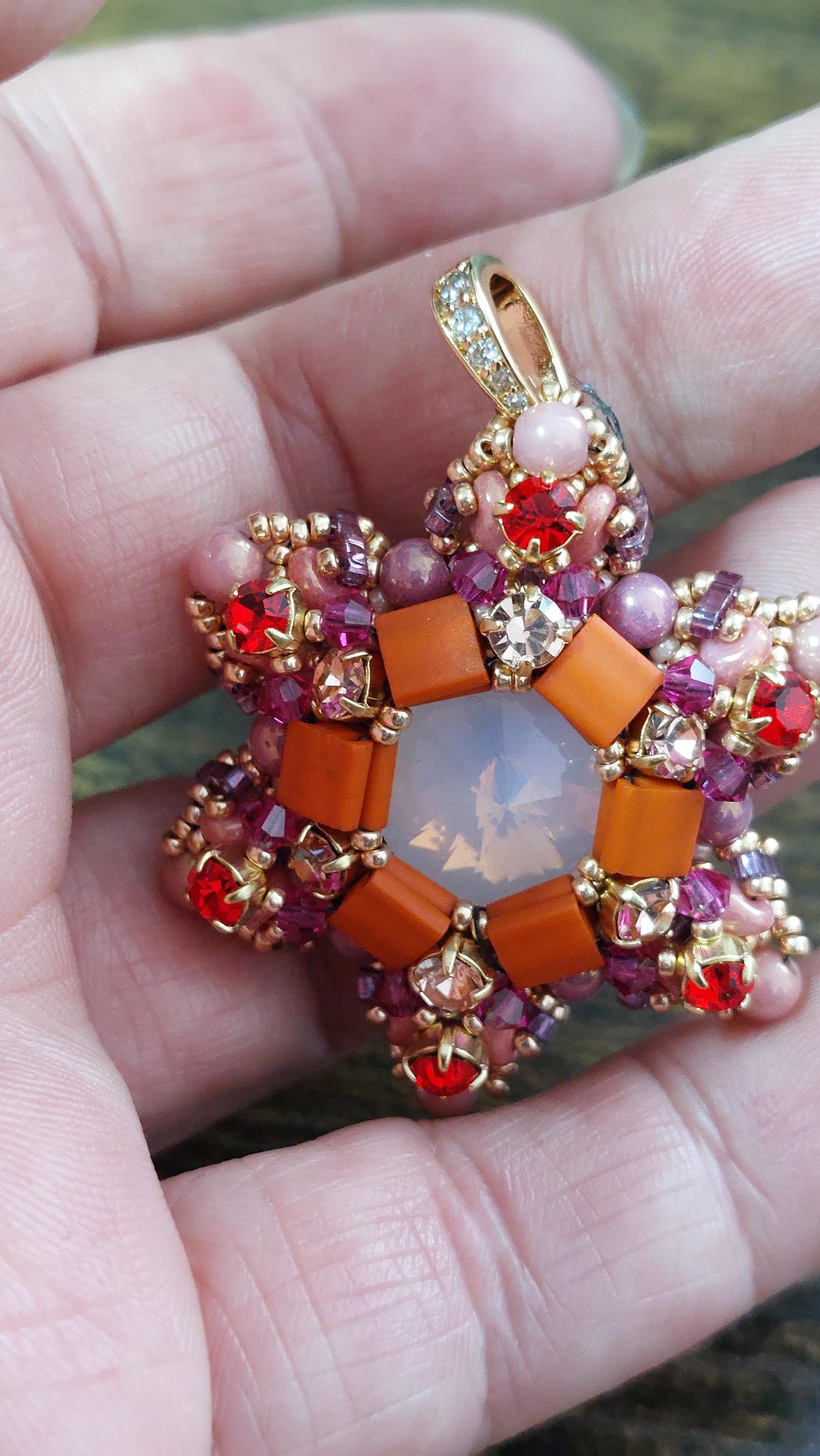 Handmade Crystal Pendant: Preciosa, Miyuki Beads, Czech Glass