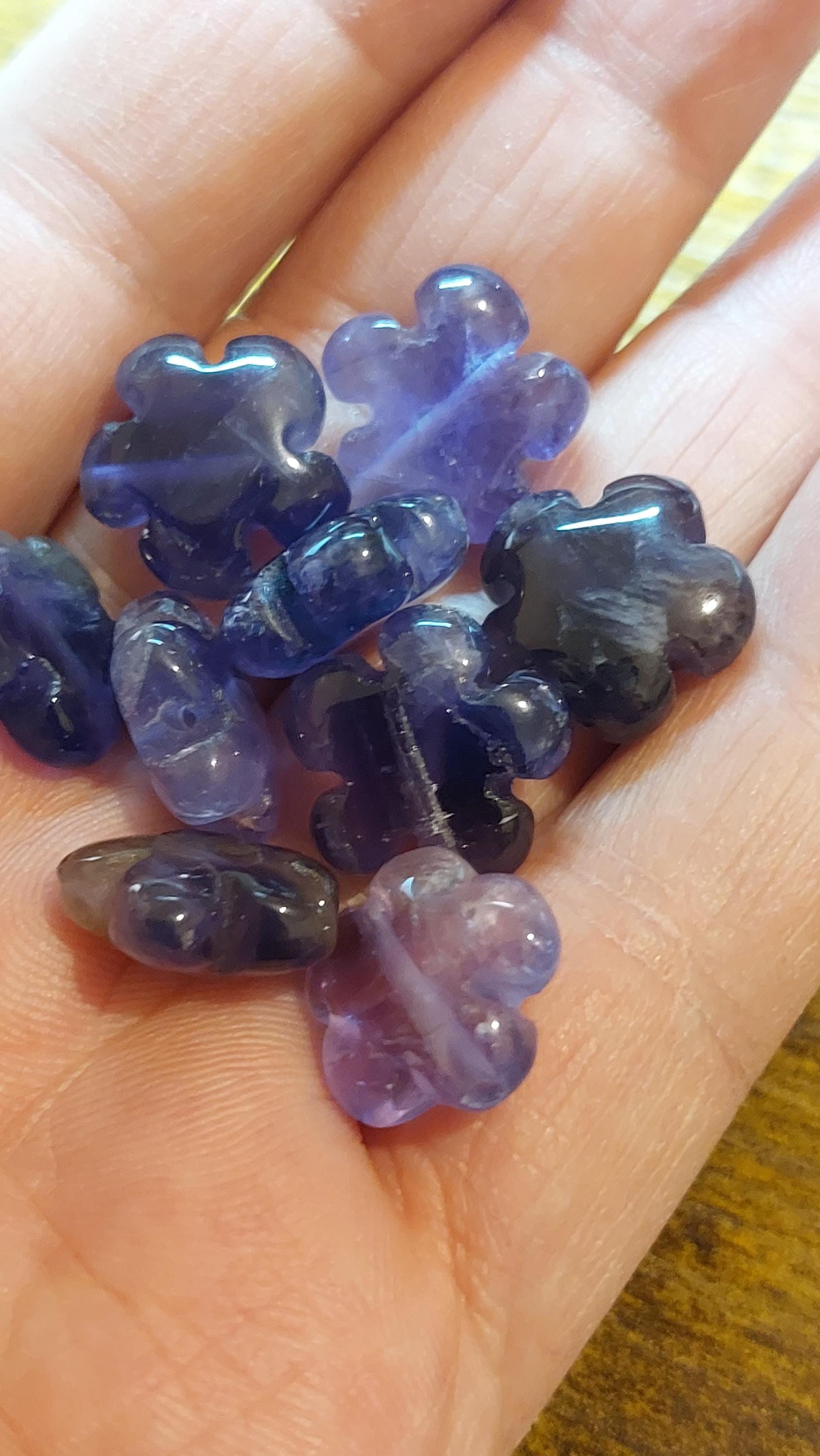 2 Carved Amethyst Flower Bead 15mm