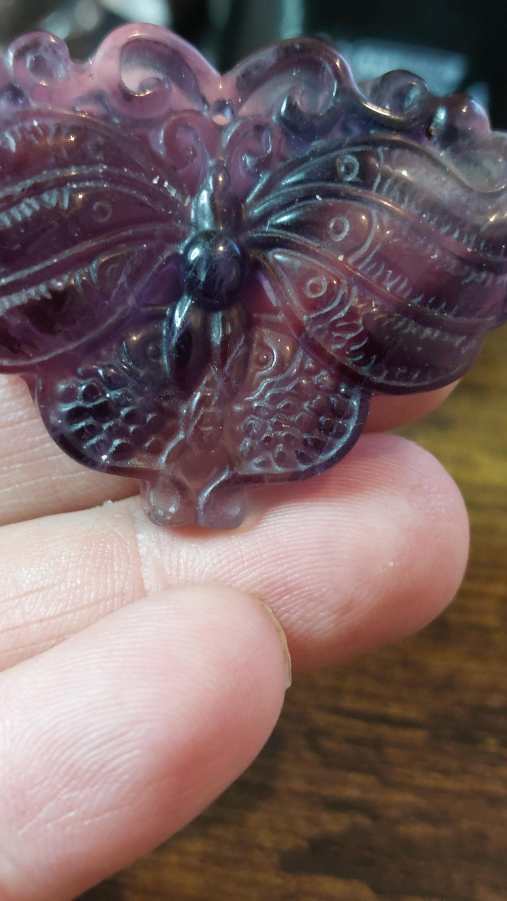 carved natural fluorite pendant butterfly