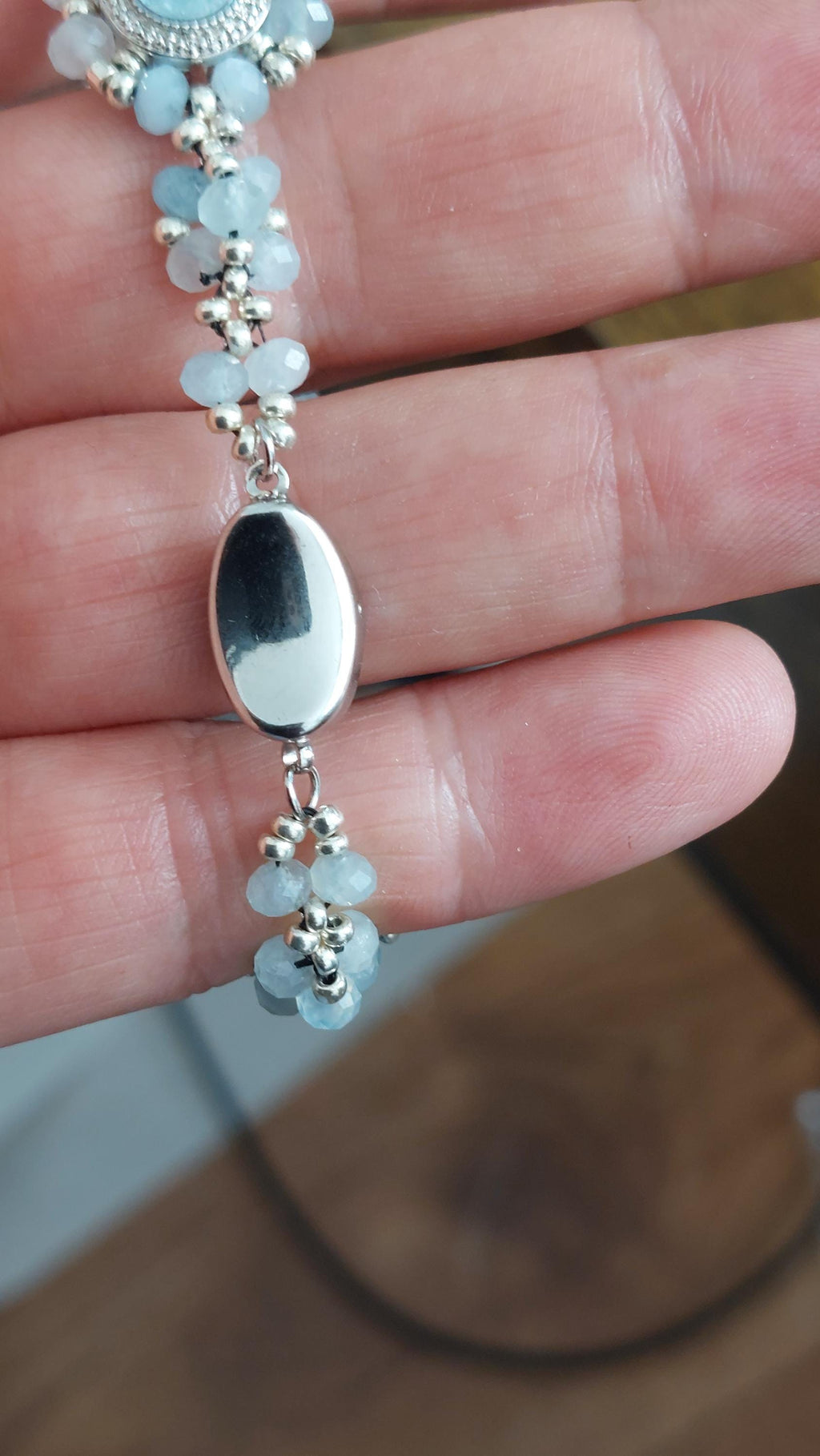 Aquamarine Beaded Bracelet: CZ & Miyuki Seed Bead Links